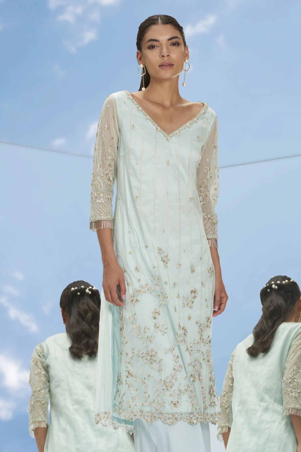 Mint Beads Embroidered Kurta Set