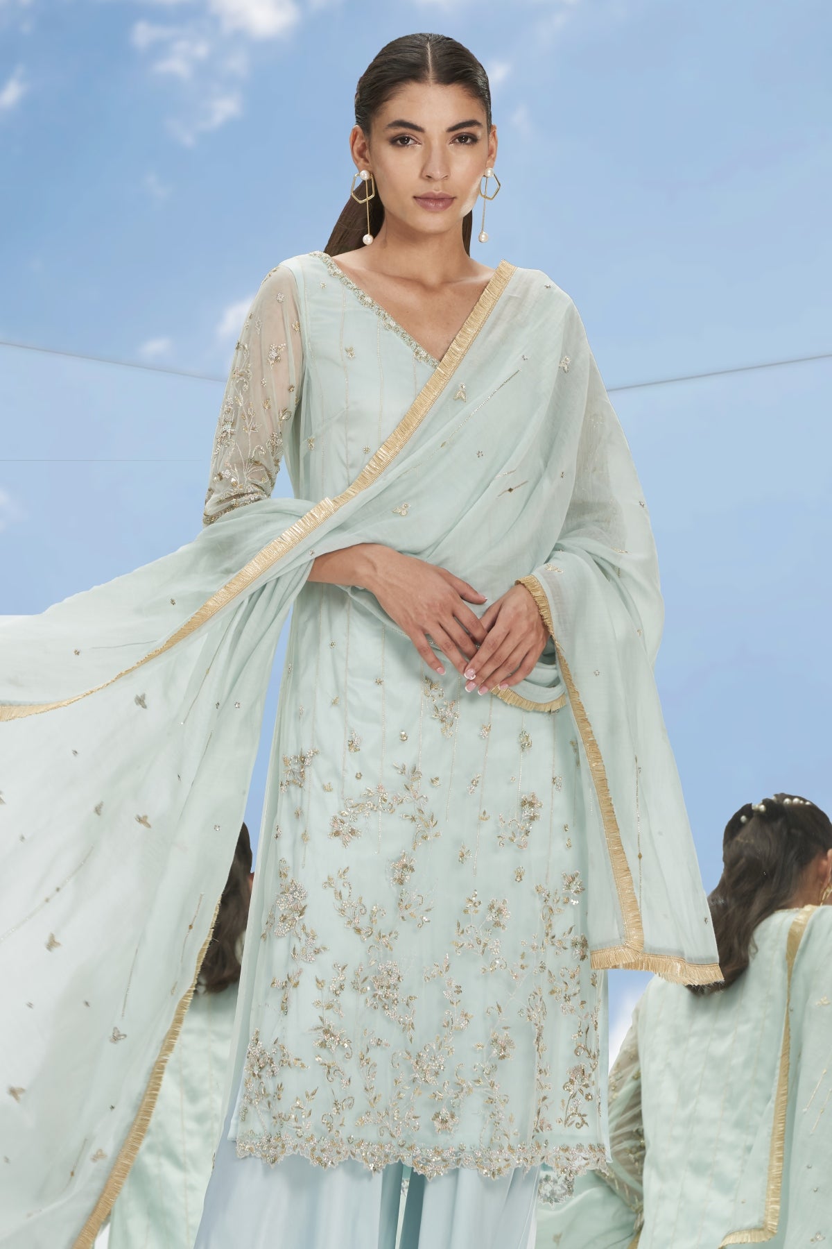 Mint Beads Embroidered Kurta Set