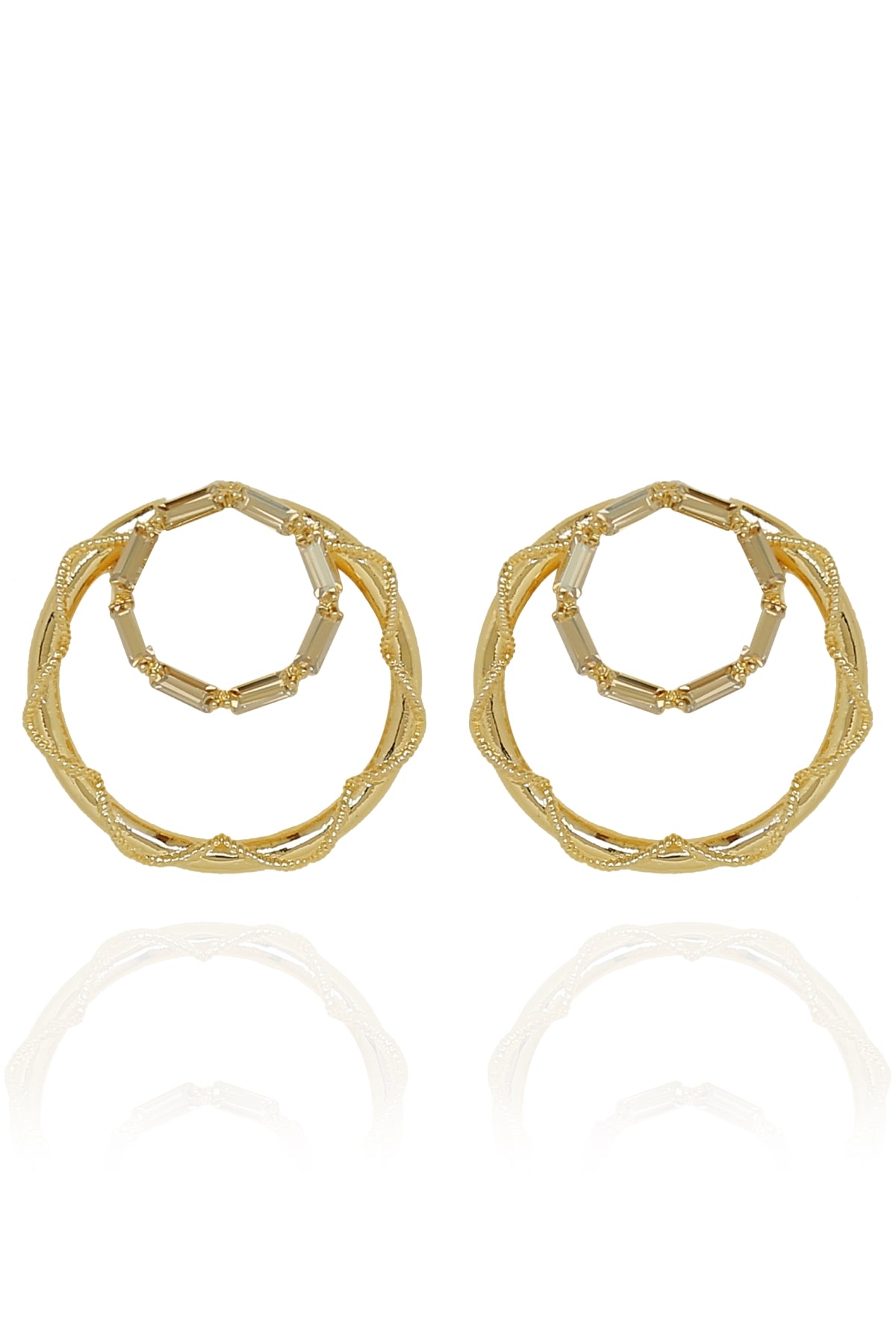 Gold Swarovski Two Round Hoops