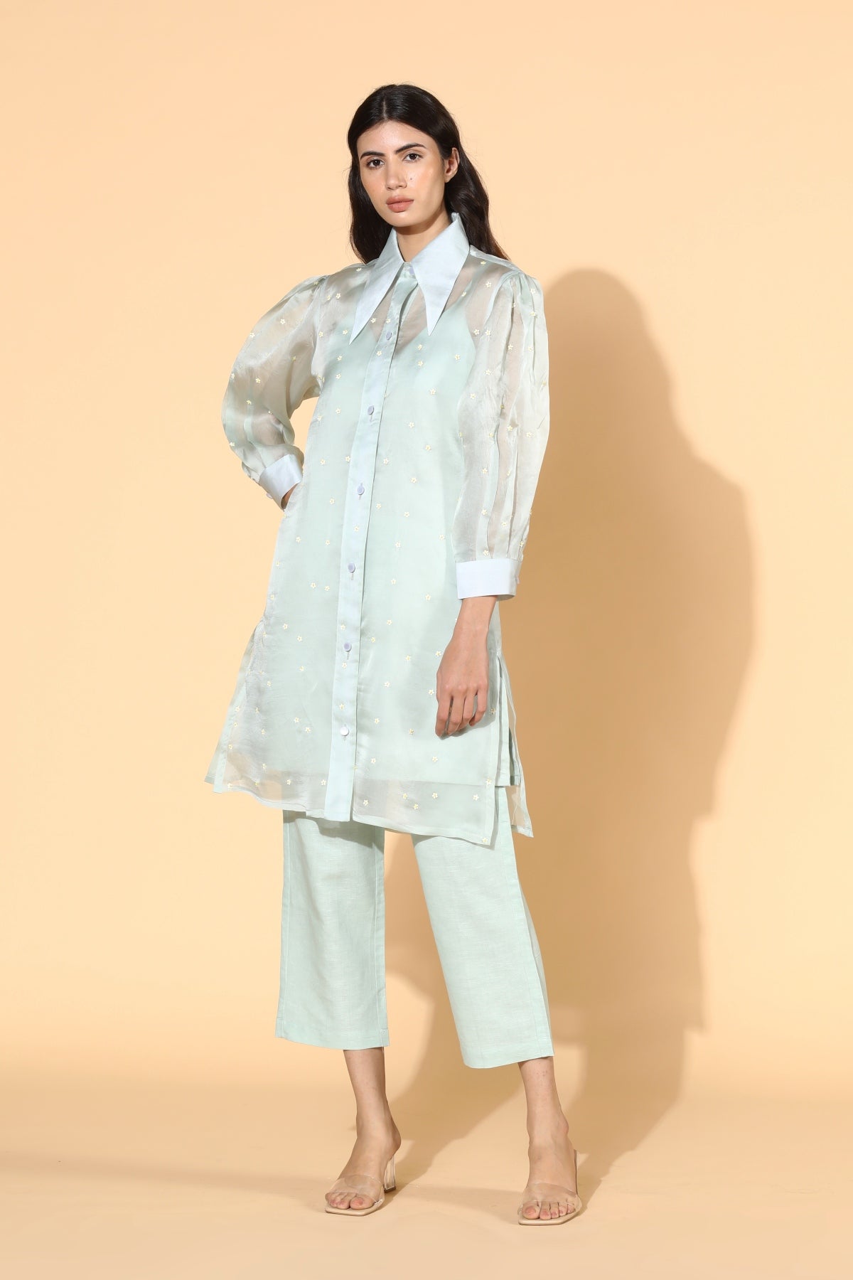 Green Floral Applique Tunic Set