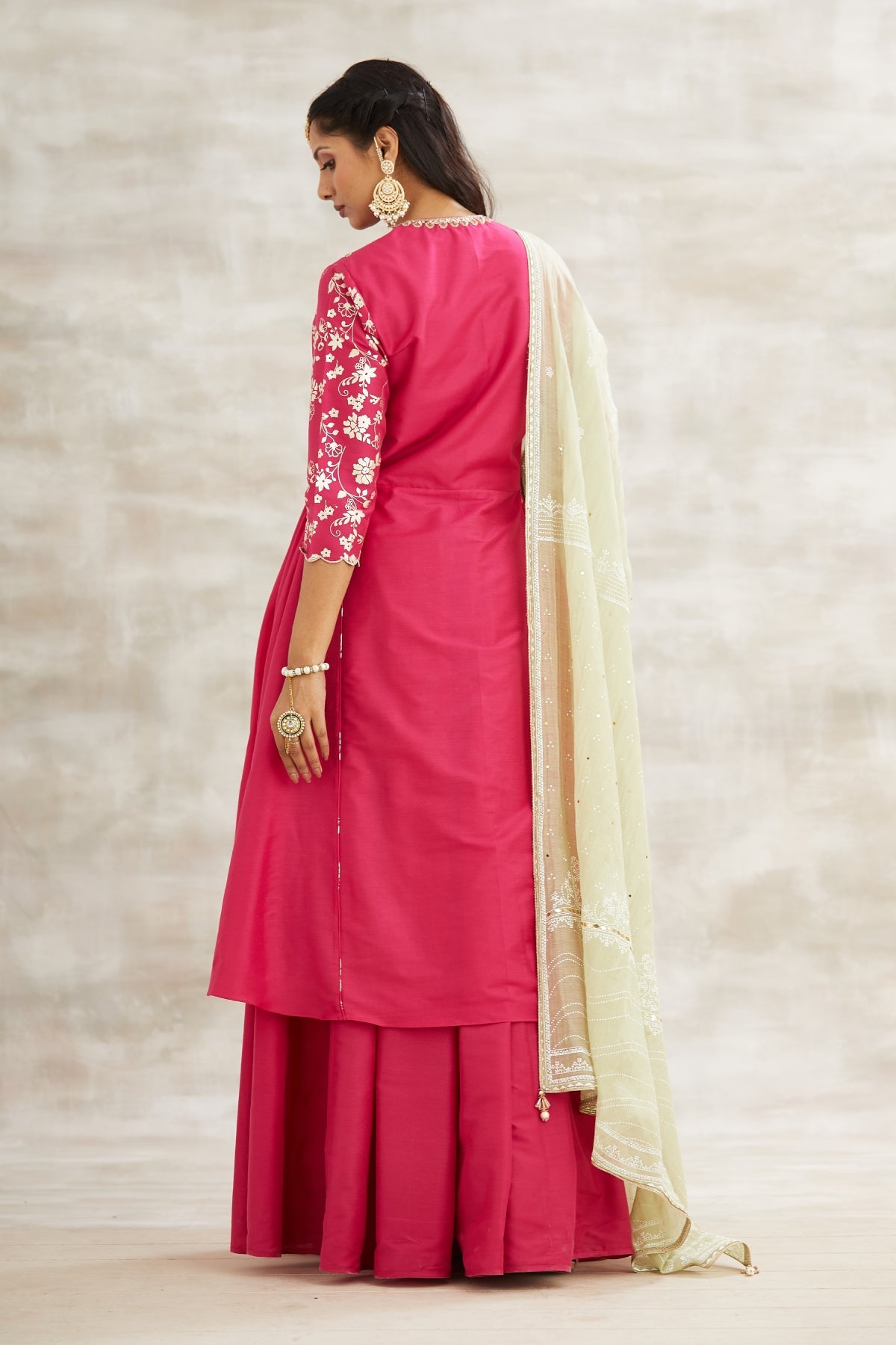 Asymmetric Pink Sharara Set