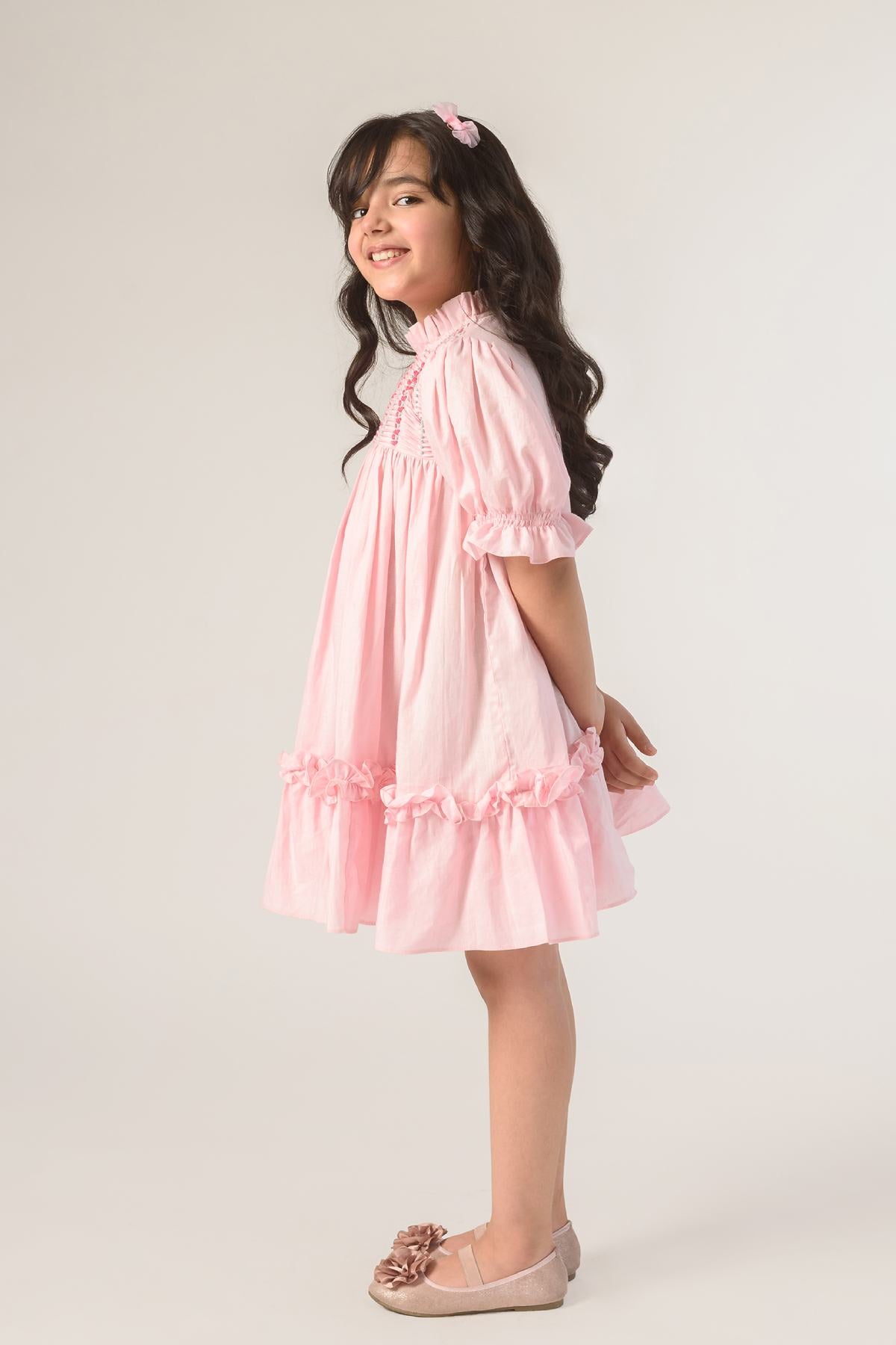 Floral Pintuck Frill Dress