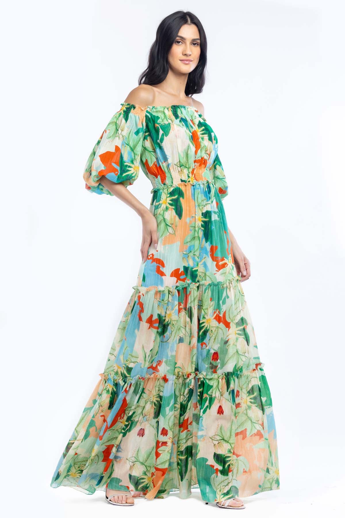 Buy Off Shoulder Long Dress by Mandira Wirk