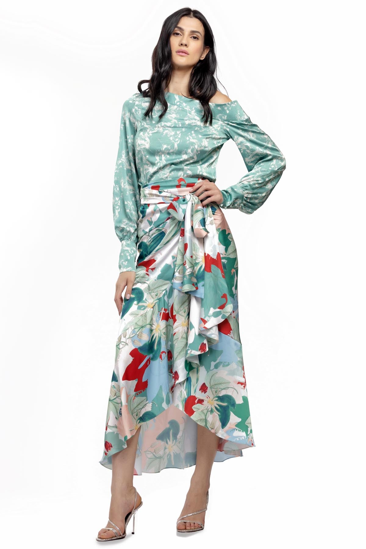 Buy Off Shoulder Top & Skirt Set by Mandira Wirk