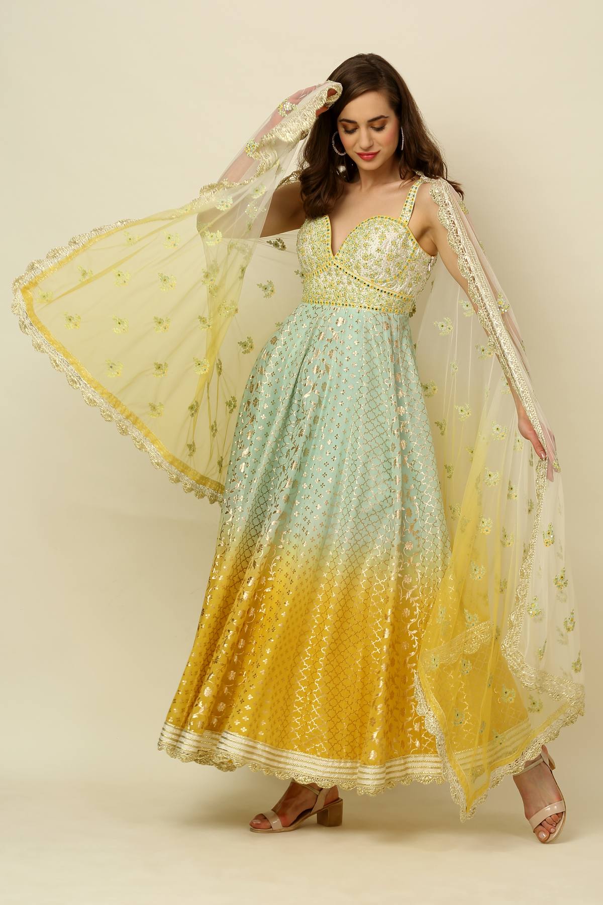 Ombre Sleeveless Anarkali Set