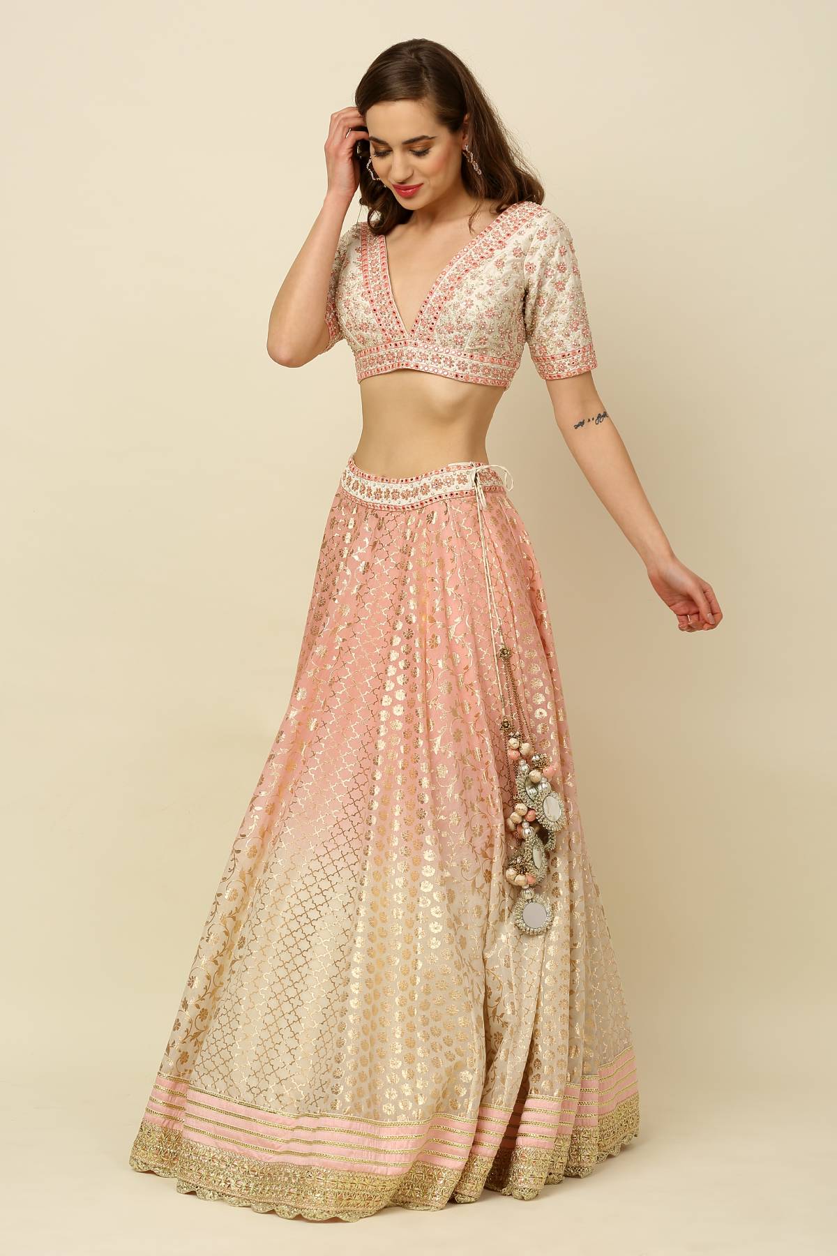 Pink & Ivory Dori Lehenga Set