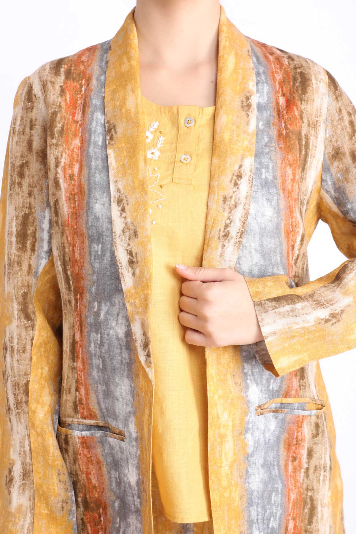 Ombre Printed Linen Blazer