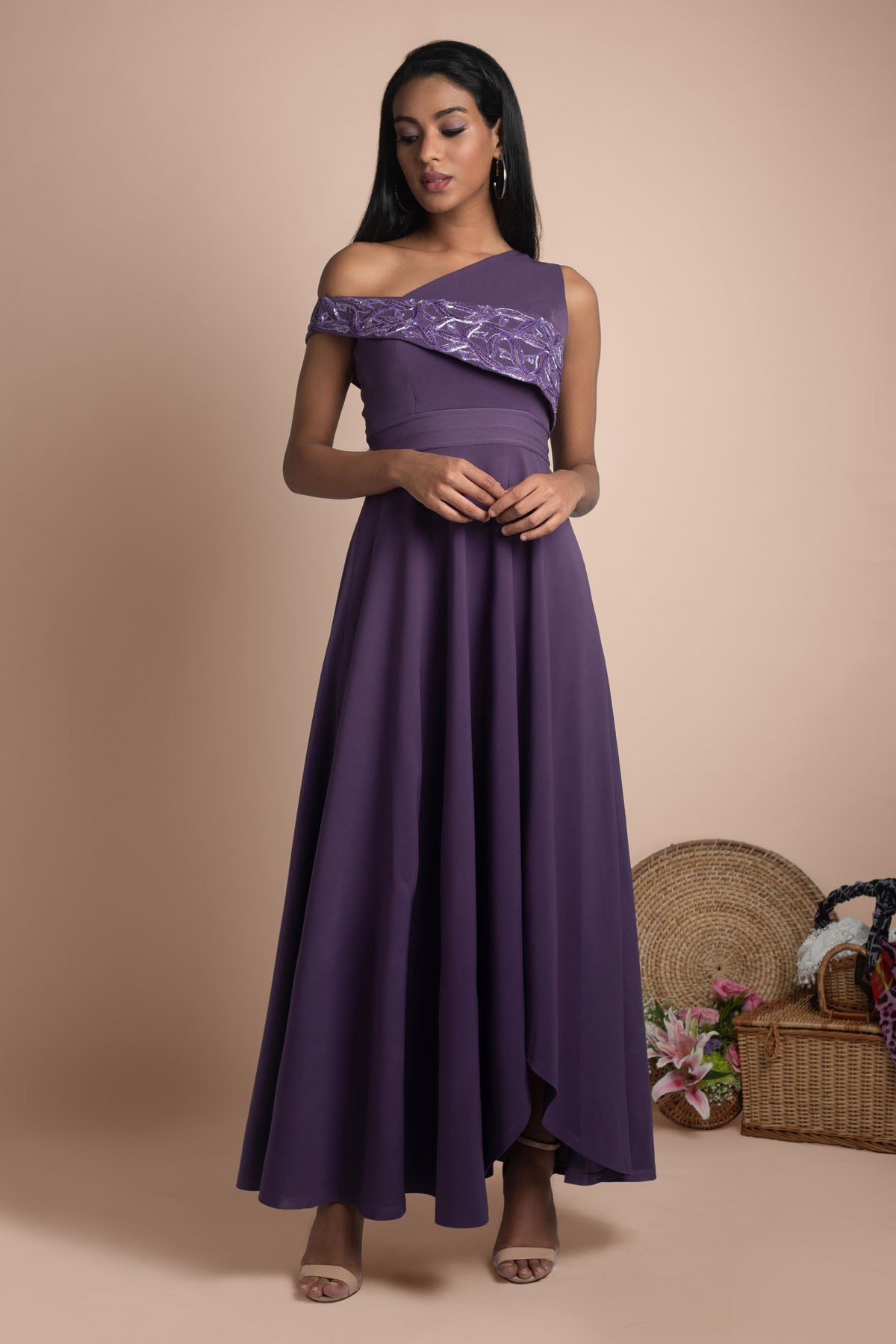 One Off-Shoulder Gown