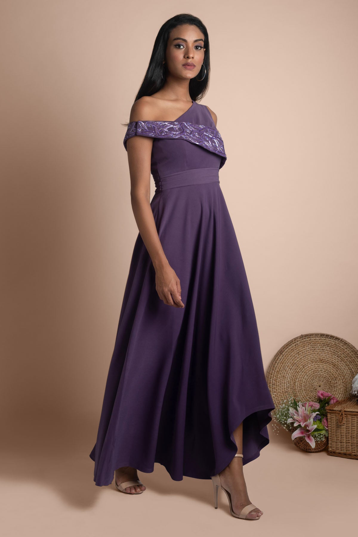 One Off-Shoulder Gown