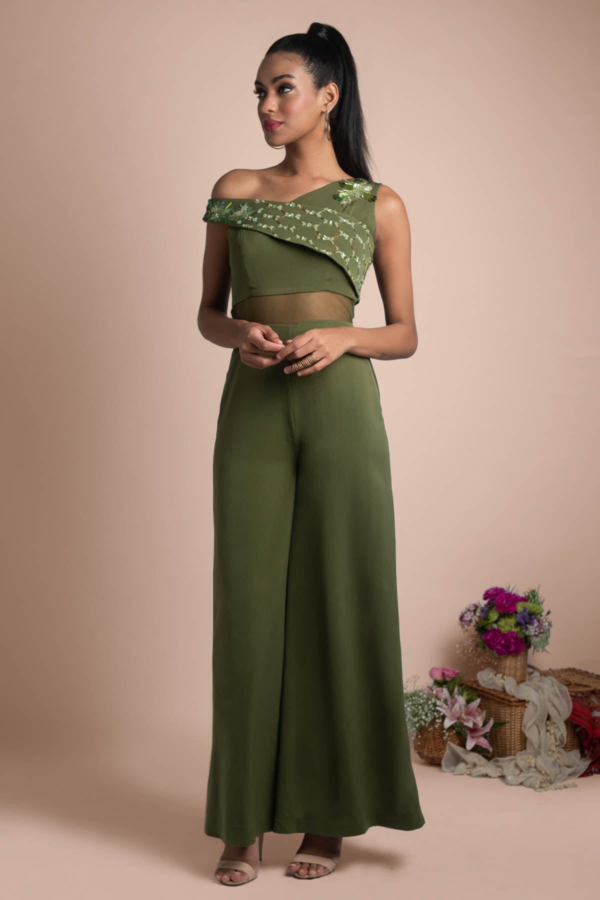 Olive One Shoulder Jumpsuit
