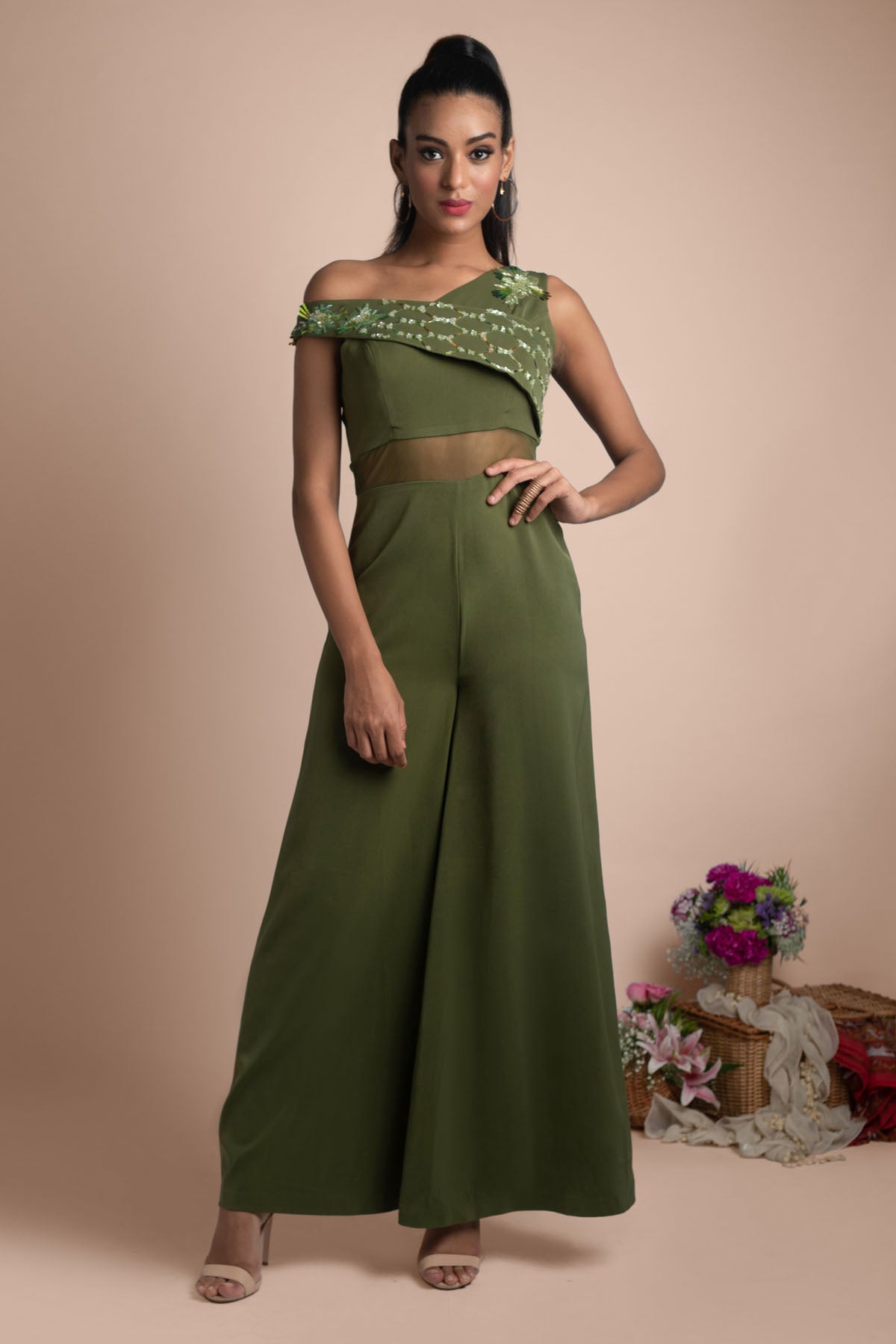 Olive One Shoulder Jumpsuit