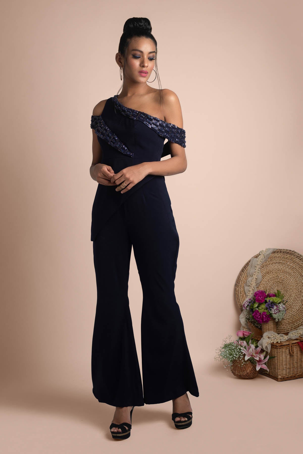 Blue One Shoulder Jumpsuit
