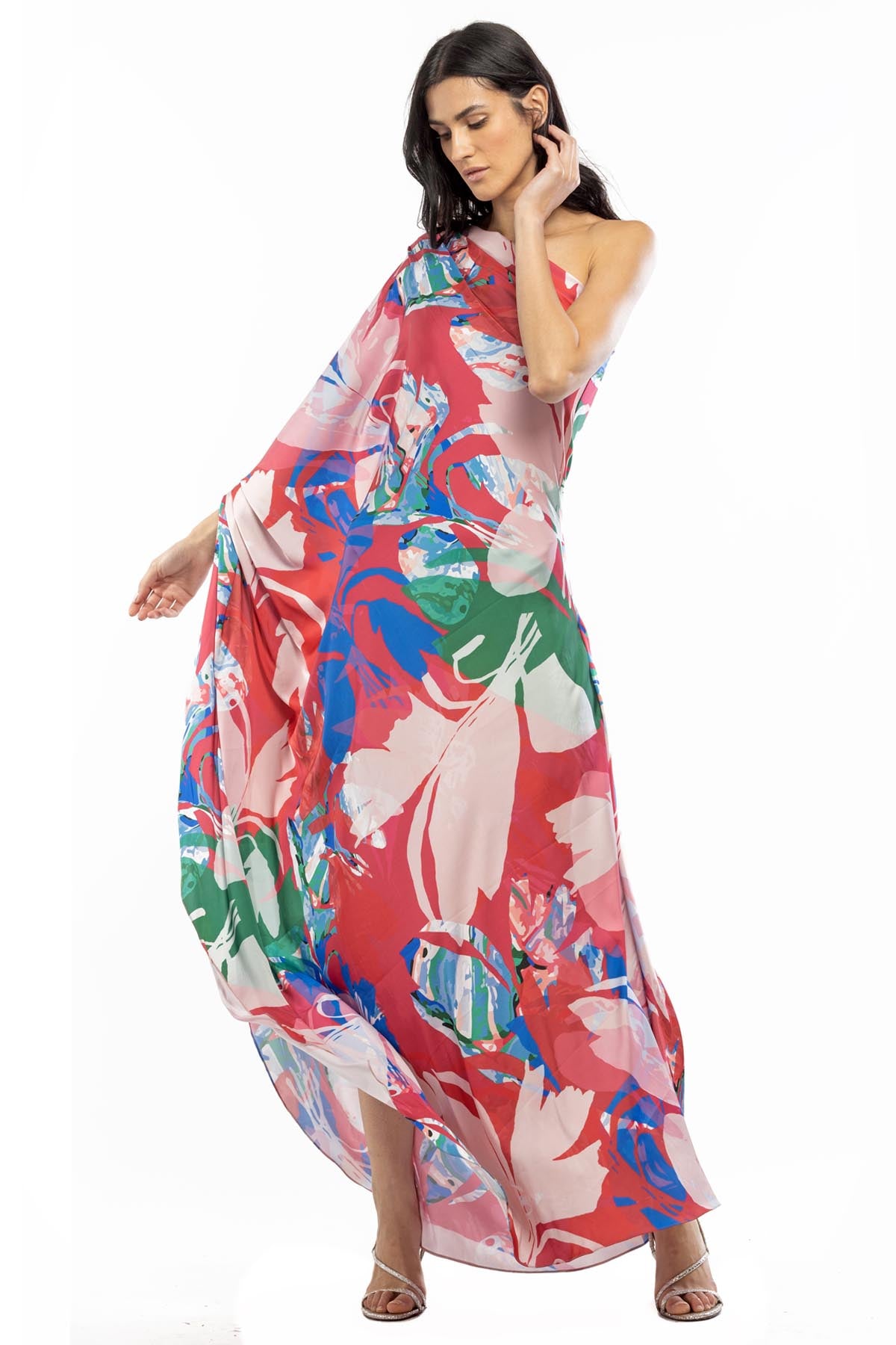 Buy One Shoulder Abstract Kaftan by Mandira Wirk