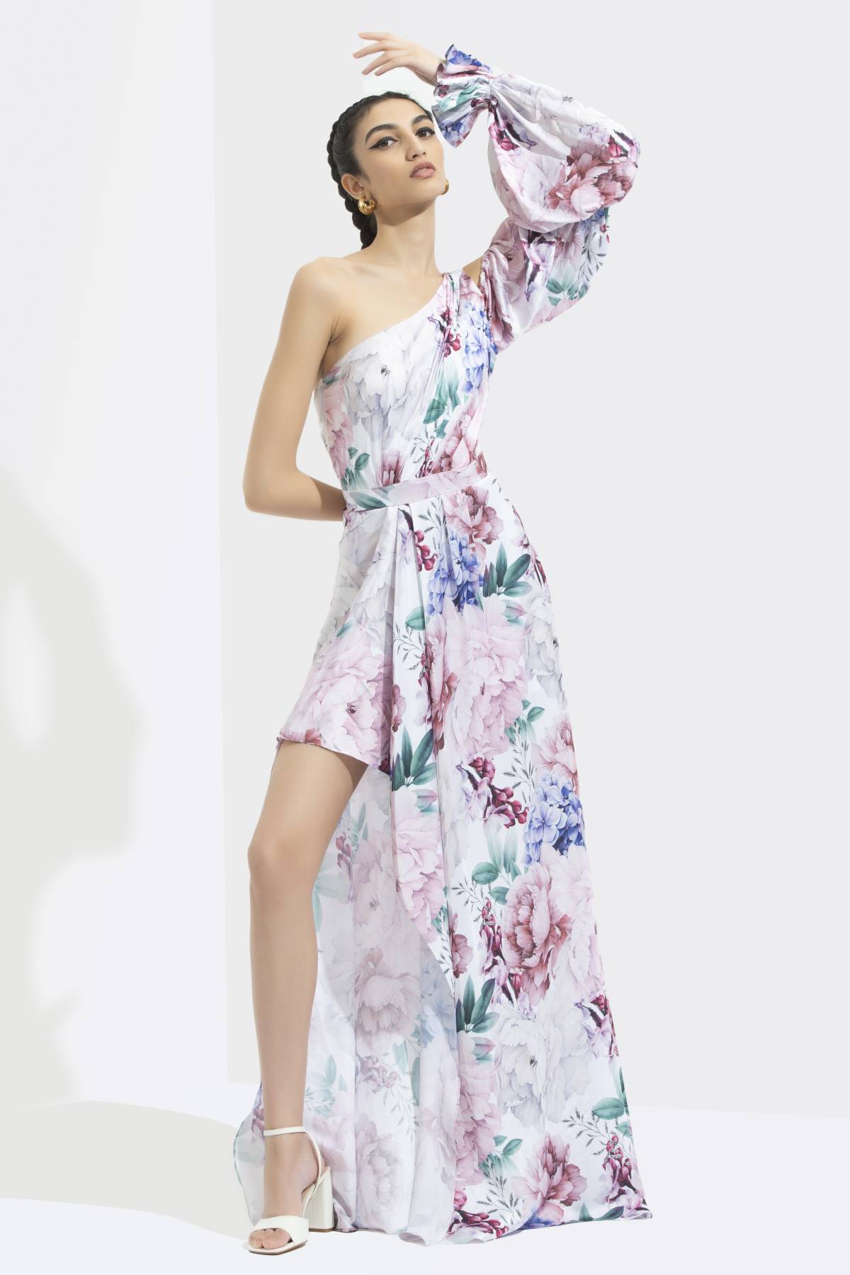 Multicolor High-Low Print Dress