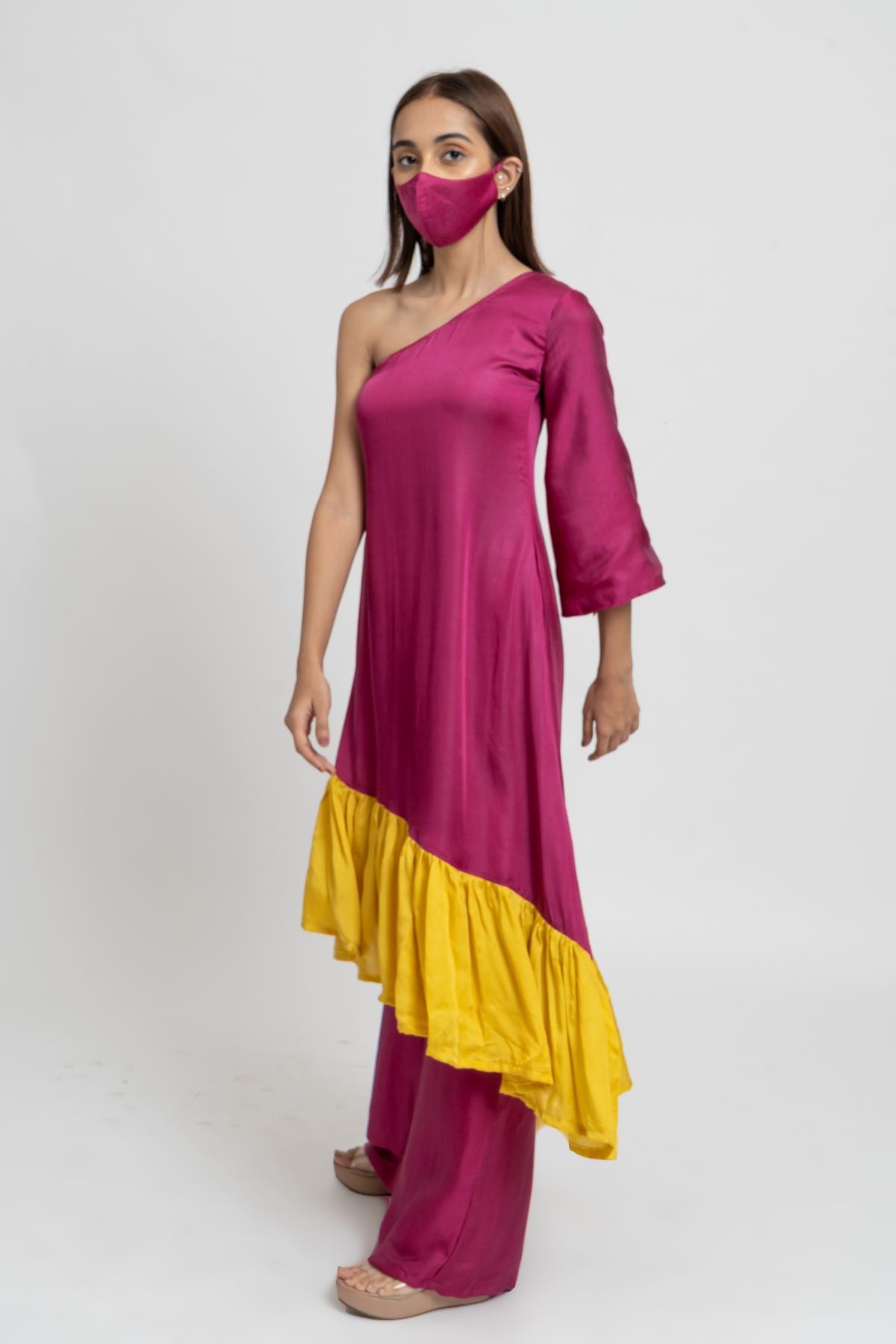 One Shoulder Flared Tunic Set