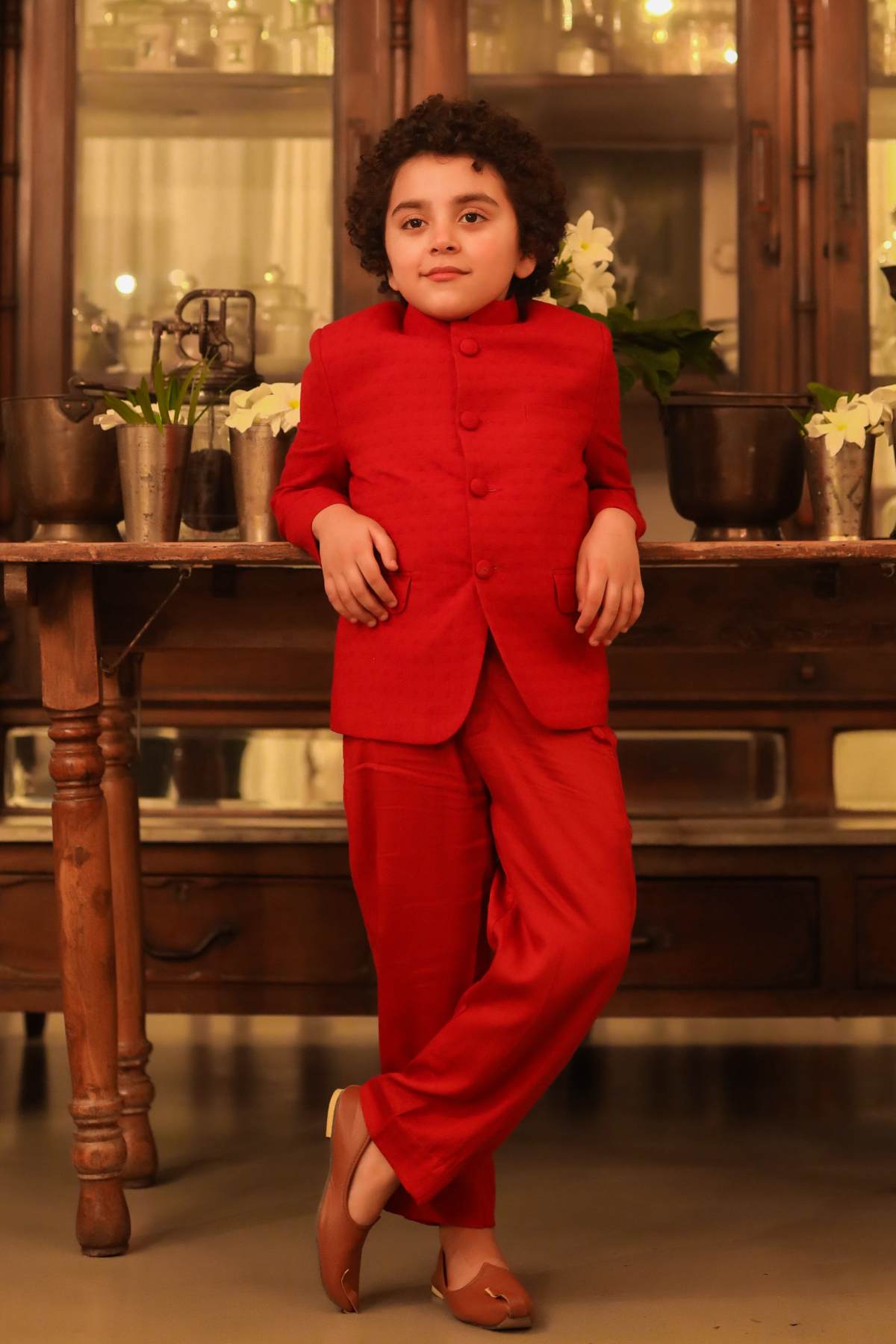 Buy Kids Designer Littleens Jodhpuri suit with handcrafted buttons paired with trousers Online at ScrollnShops