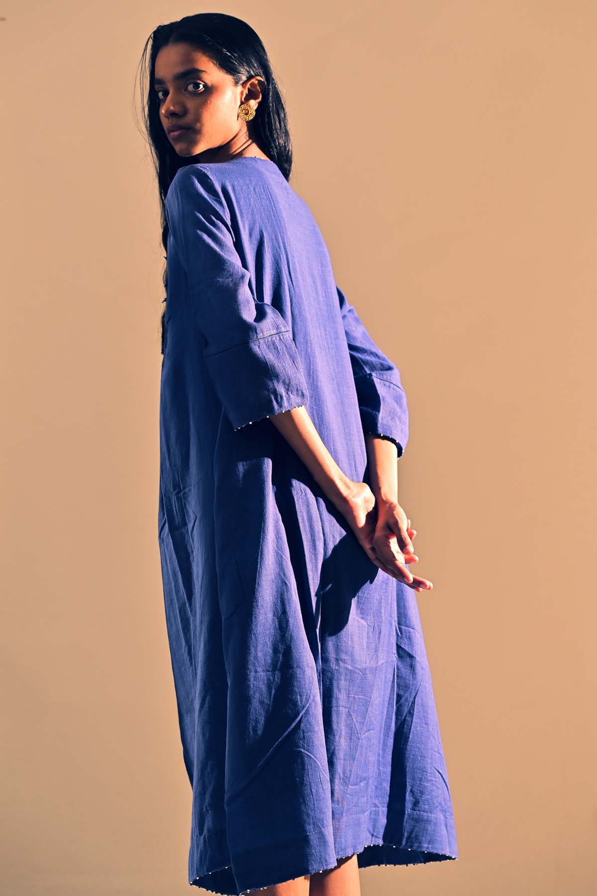 Blue Cotton Floral Yoke Tunic