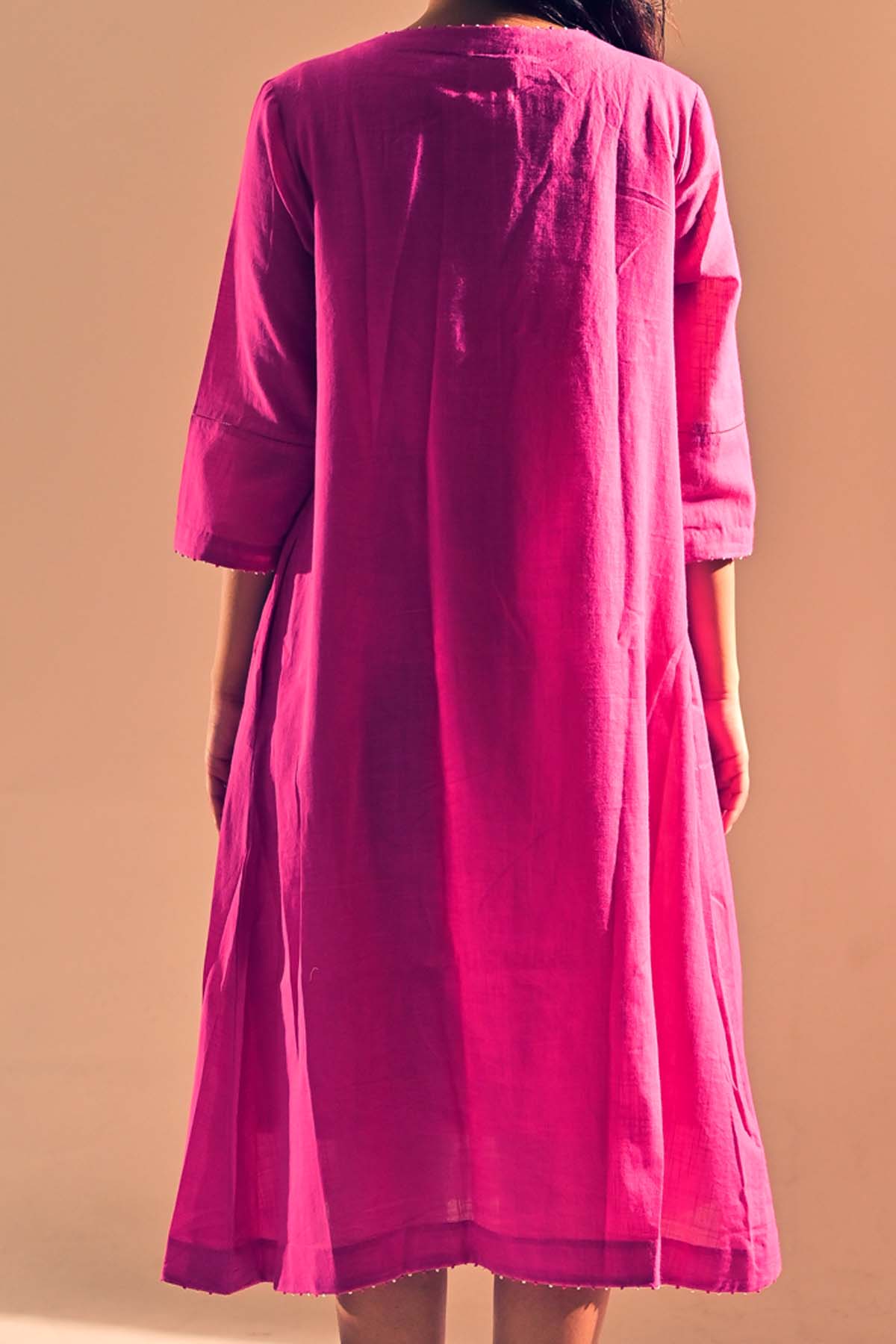 Magenta Cotton Floral Yoke Tunic