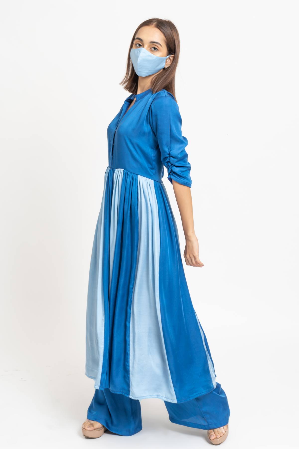 Blue Silk Paneled Kurta Set