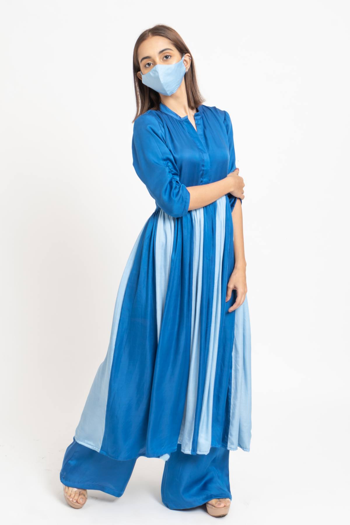 Blue Silk Paneled Kurta Set