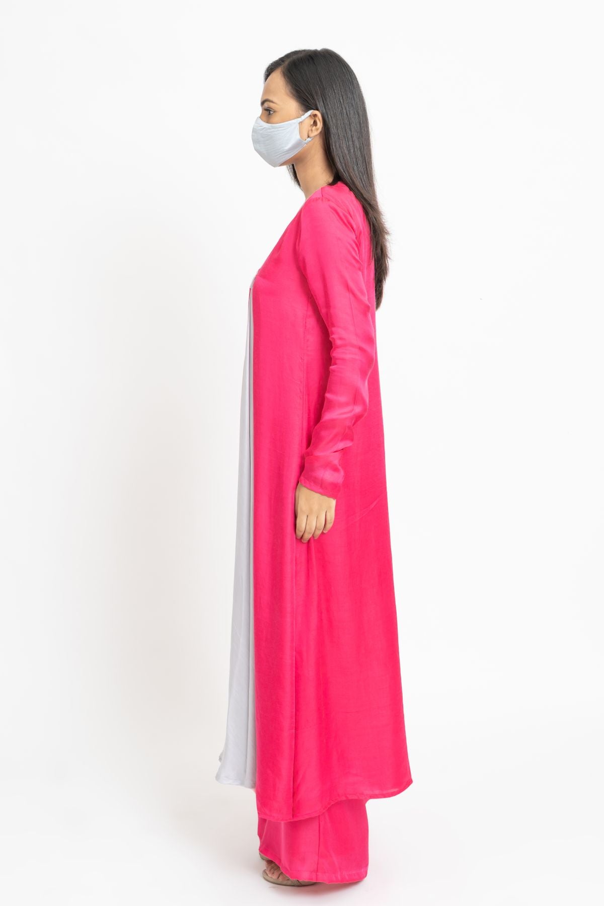 Fuchsia Silk Paneled Kurta Set
