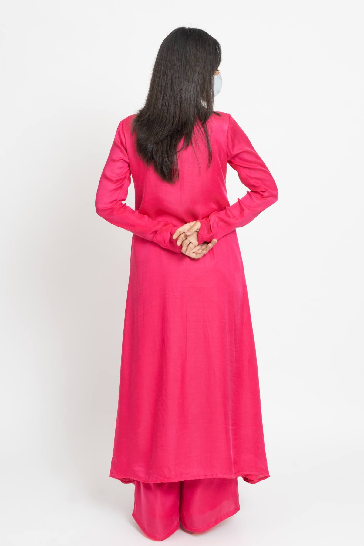 Fuchsia Silk Paneled Kurta Set