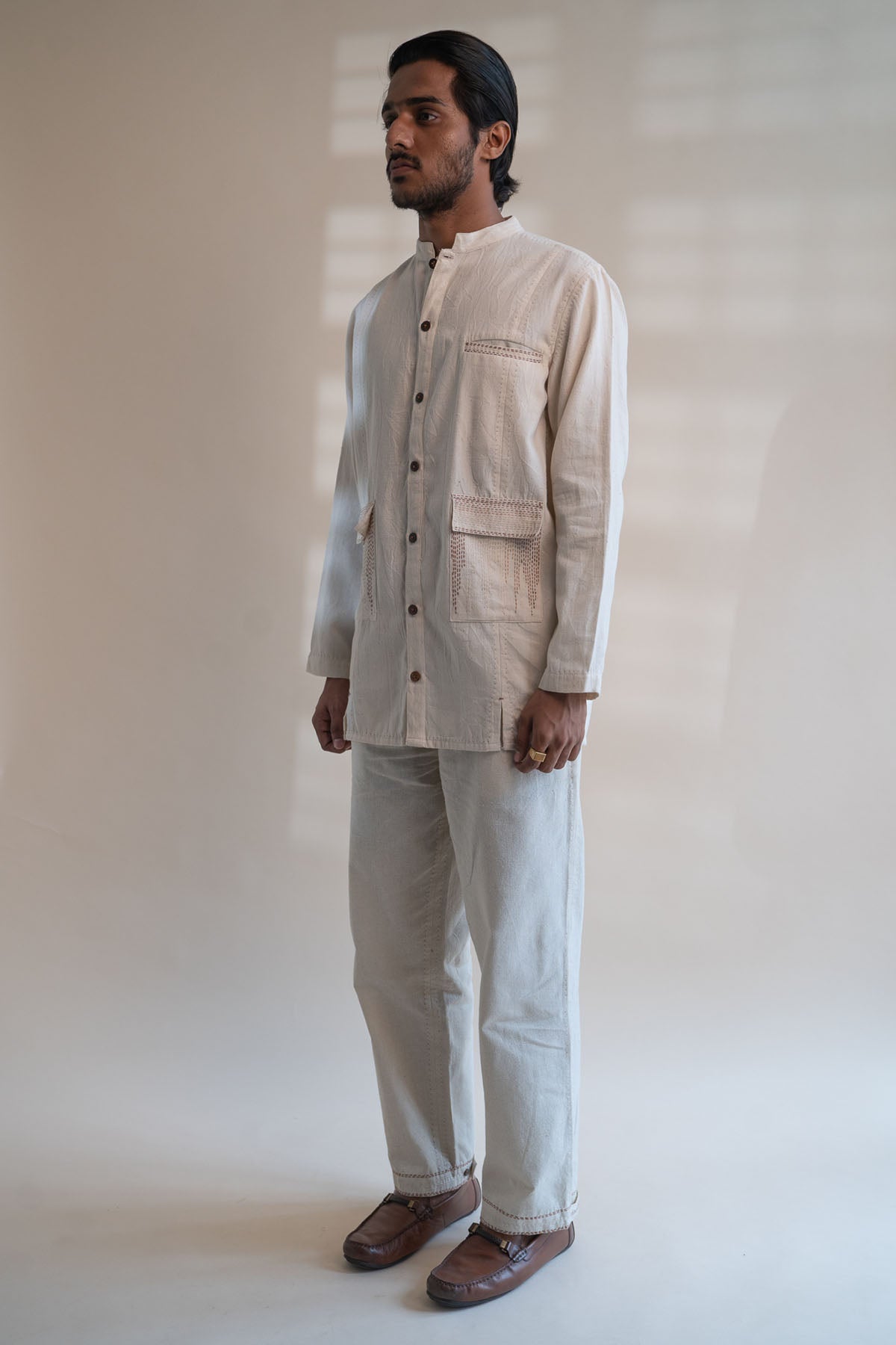 Panelled Long Cotton Shirt