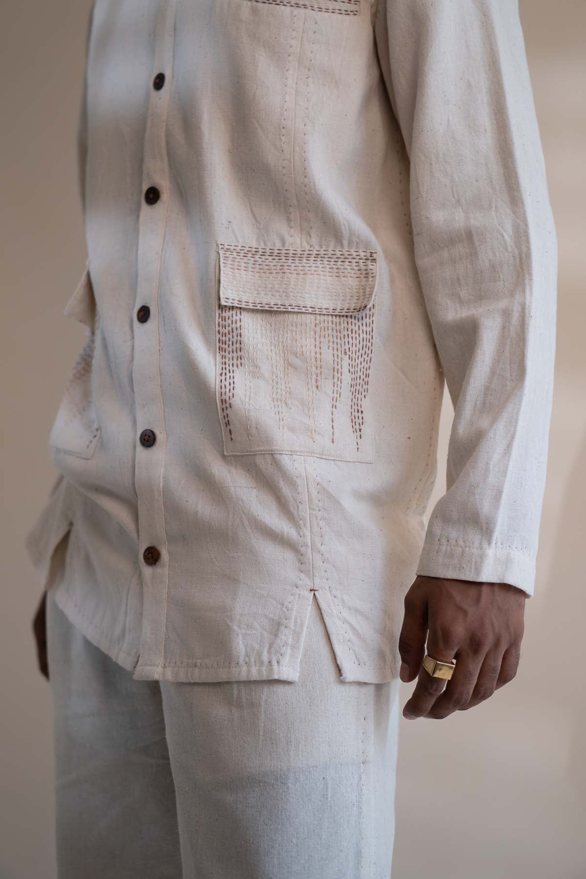 Panelled Long Cotton Shirt