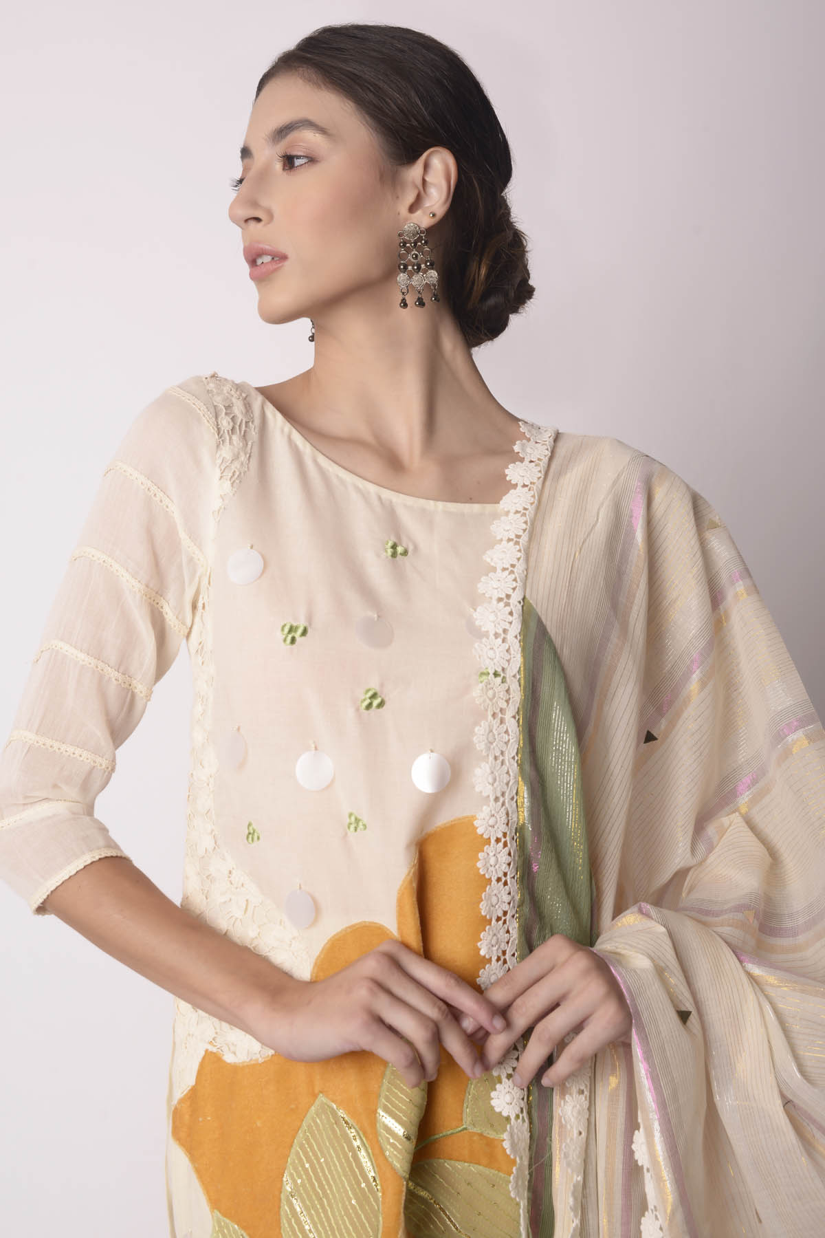 Cotton Patchwork Short Kurta Set