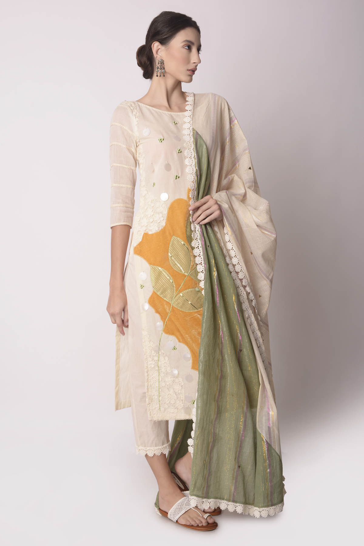 Cotton Patchwork Short Kurta Set