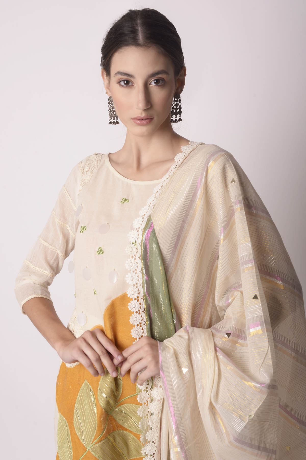 Cotton Patchwork Short Kurta Set