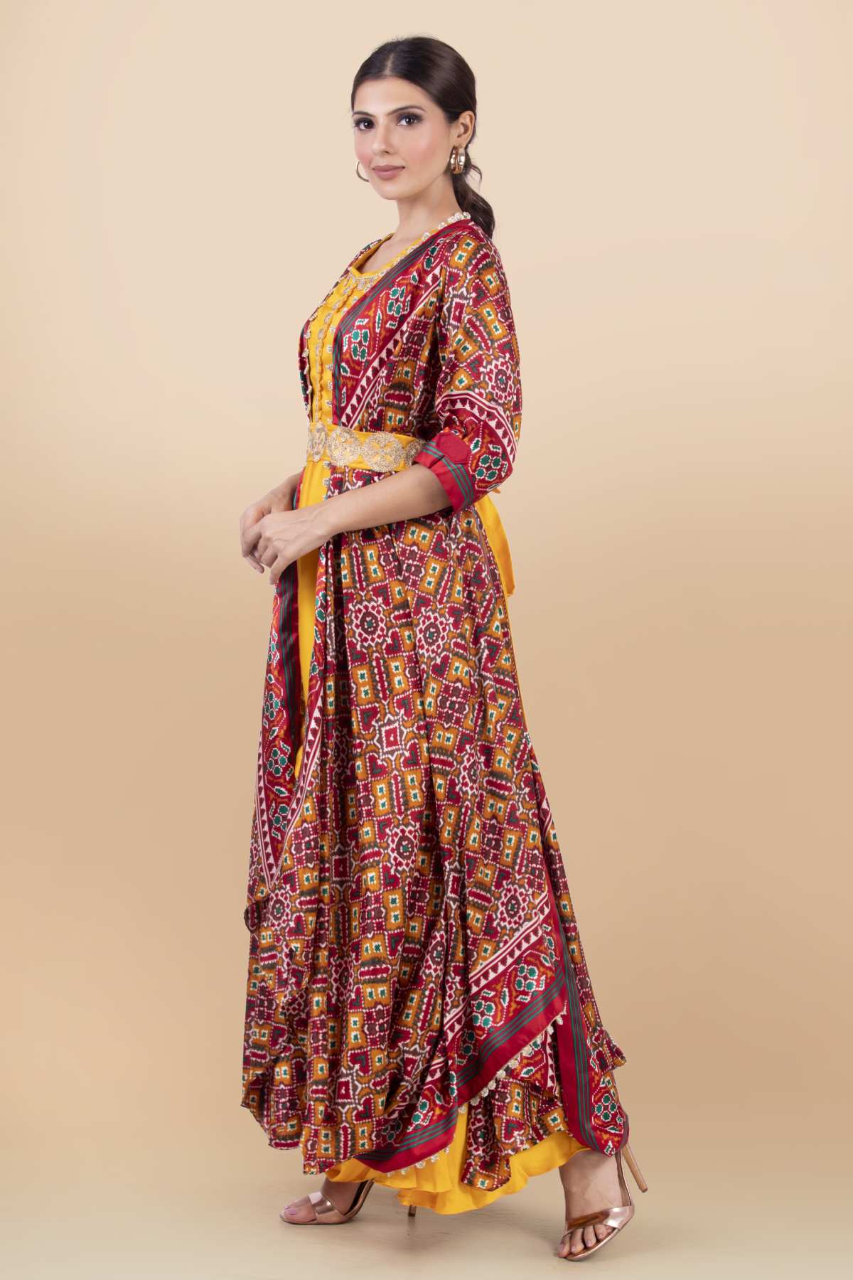 Yellow Round Neck Draped Dress