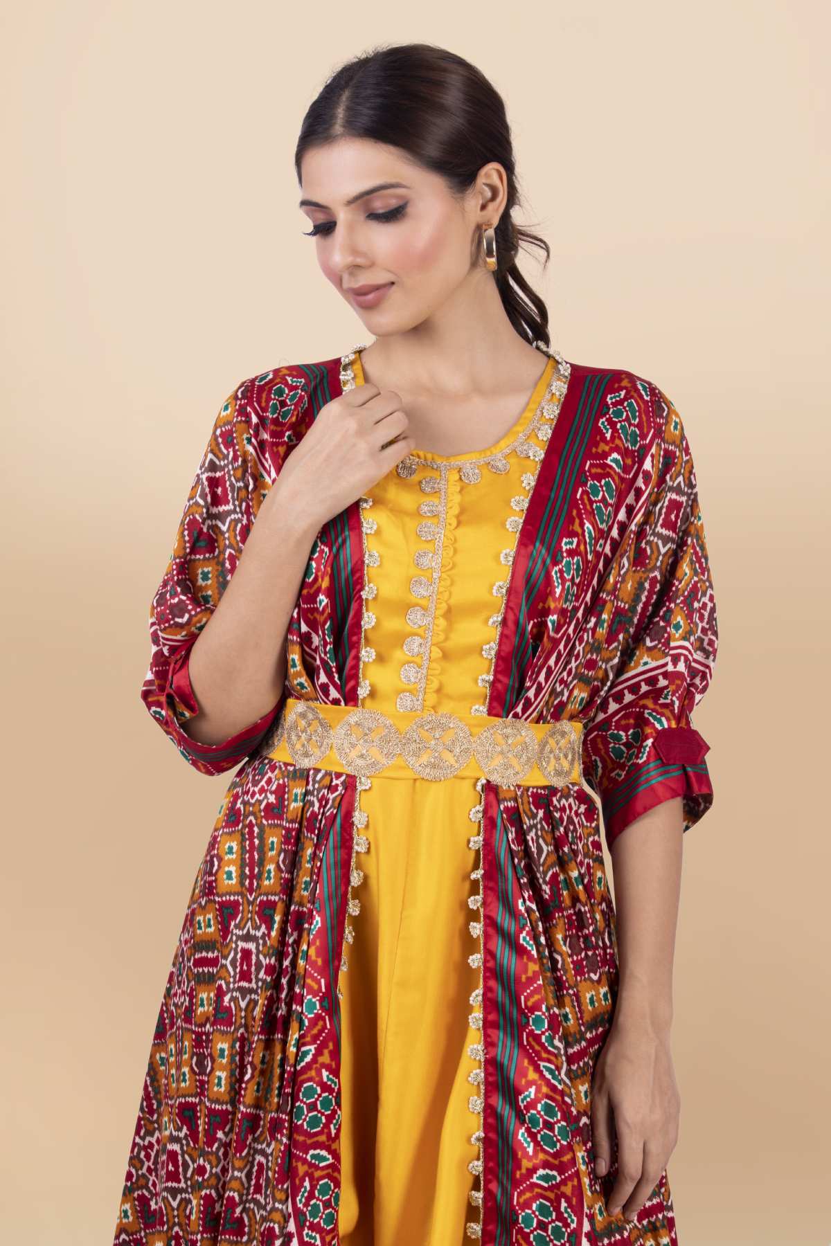 Yellow Round Neck Draped Dress