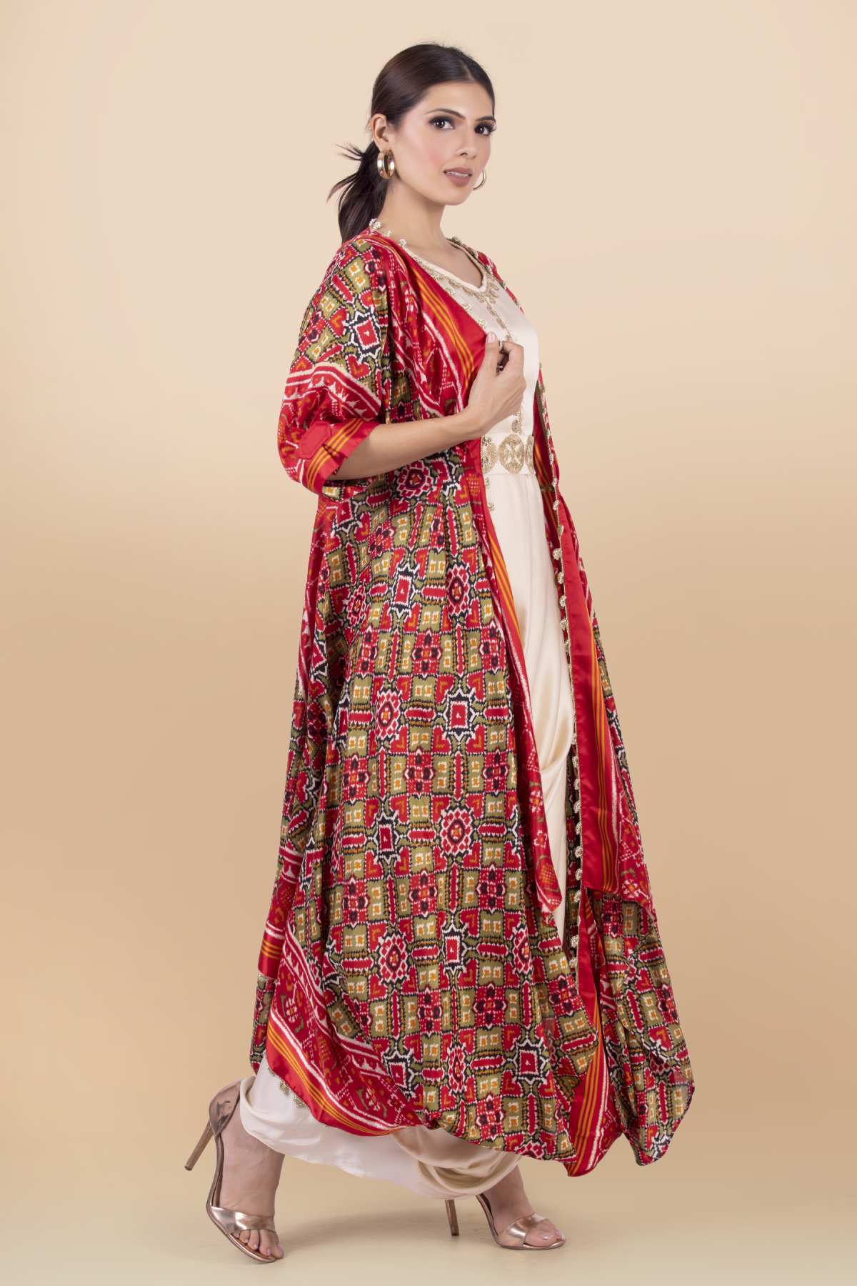 Cream Long Draped Dress & Jacket