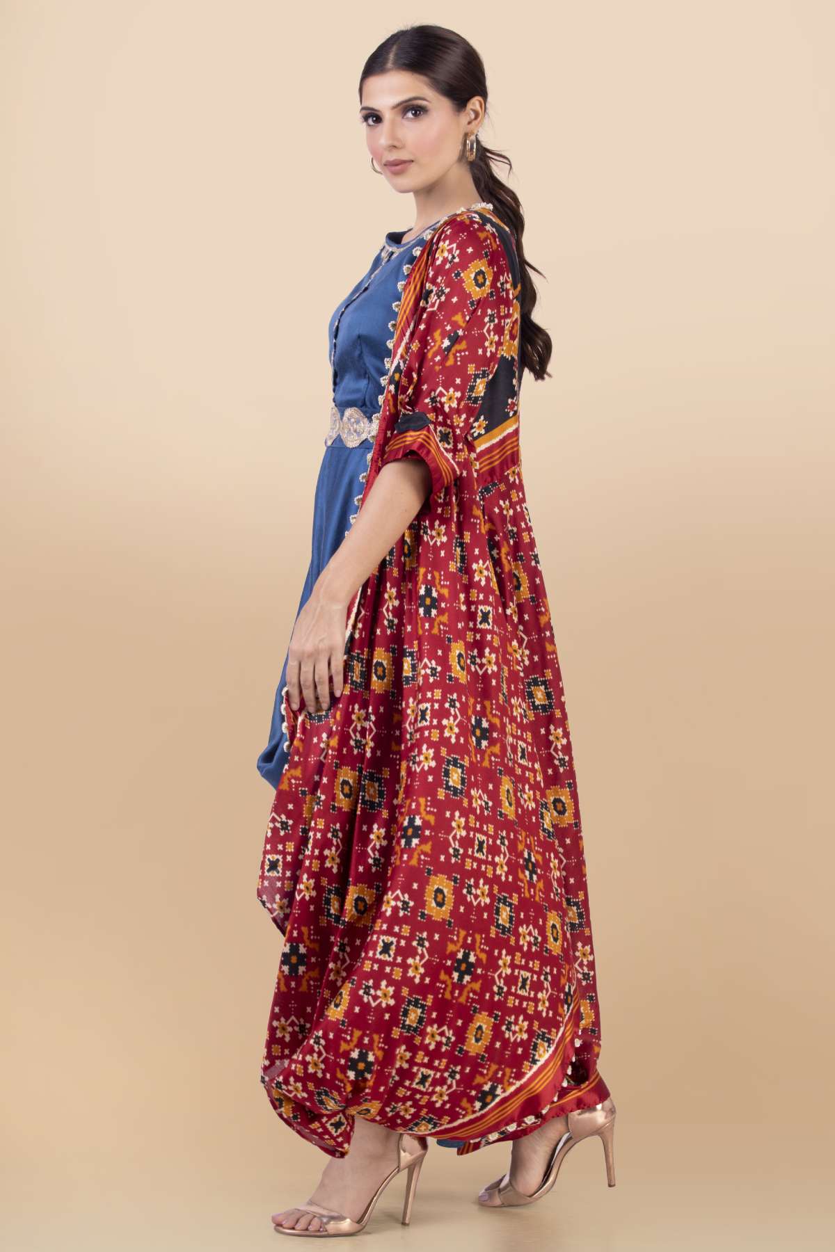 Red Long Draped Dress & Jacket