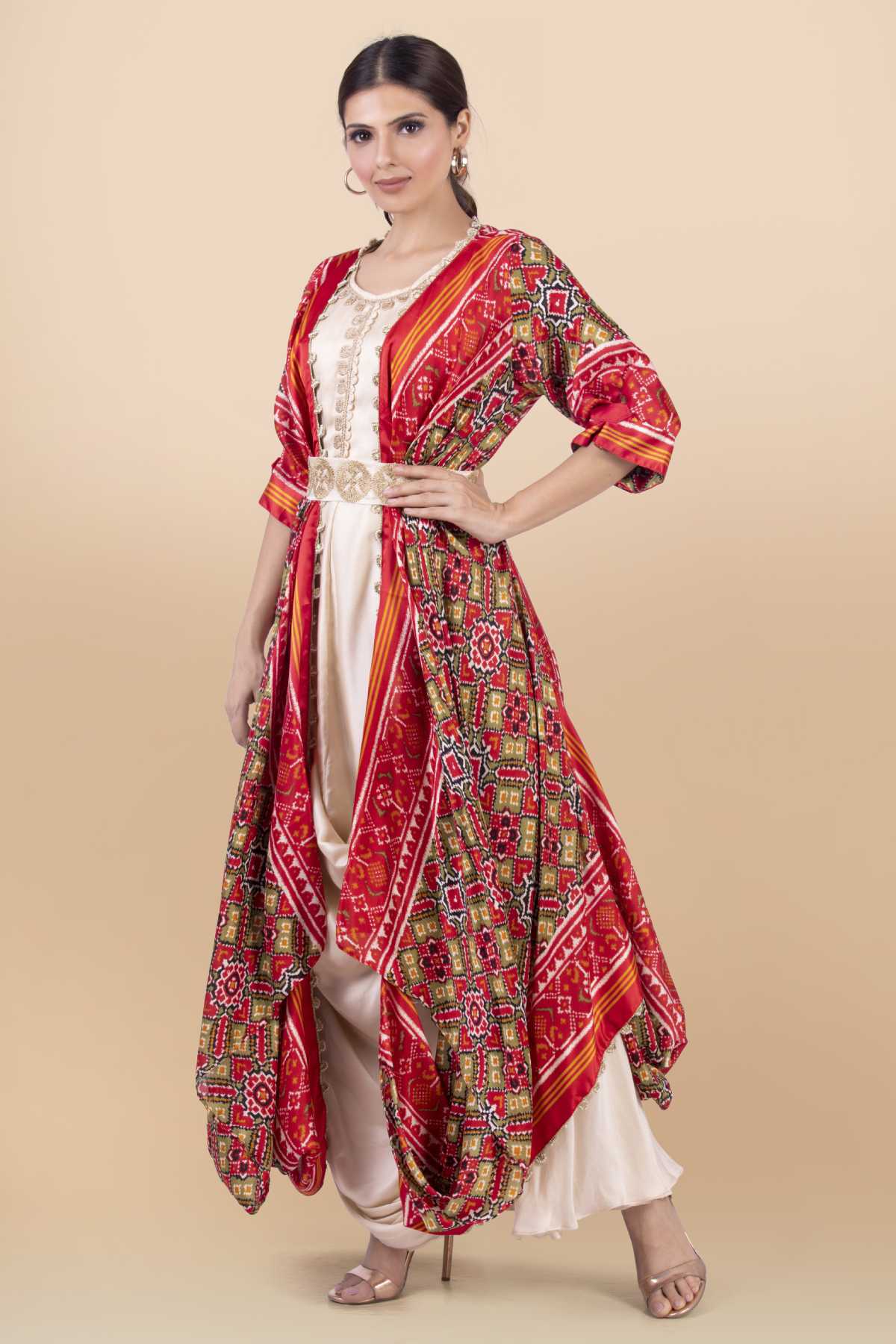 Cream Long Draped Dress & Jacket