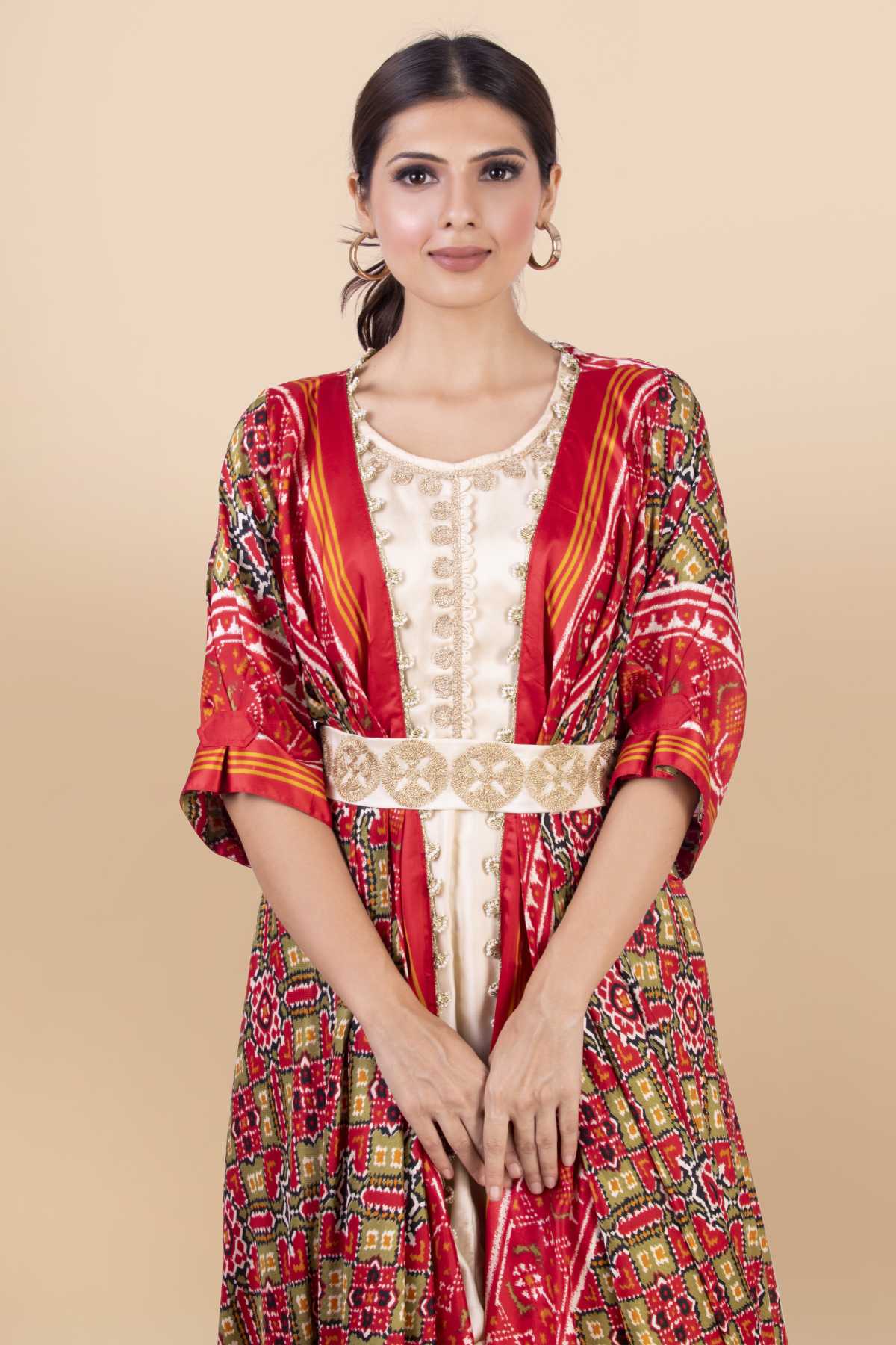 Cream Long Draped Dress & Jacket