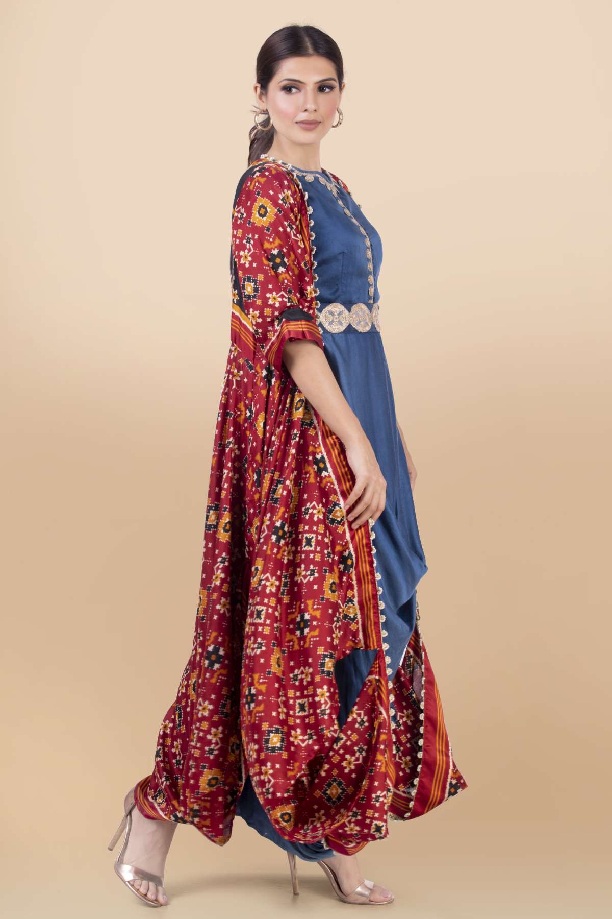 Red Long Draped Dress & Jacket