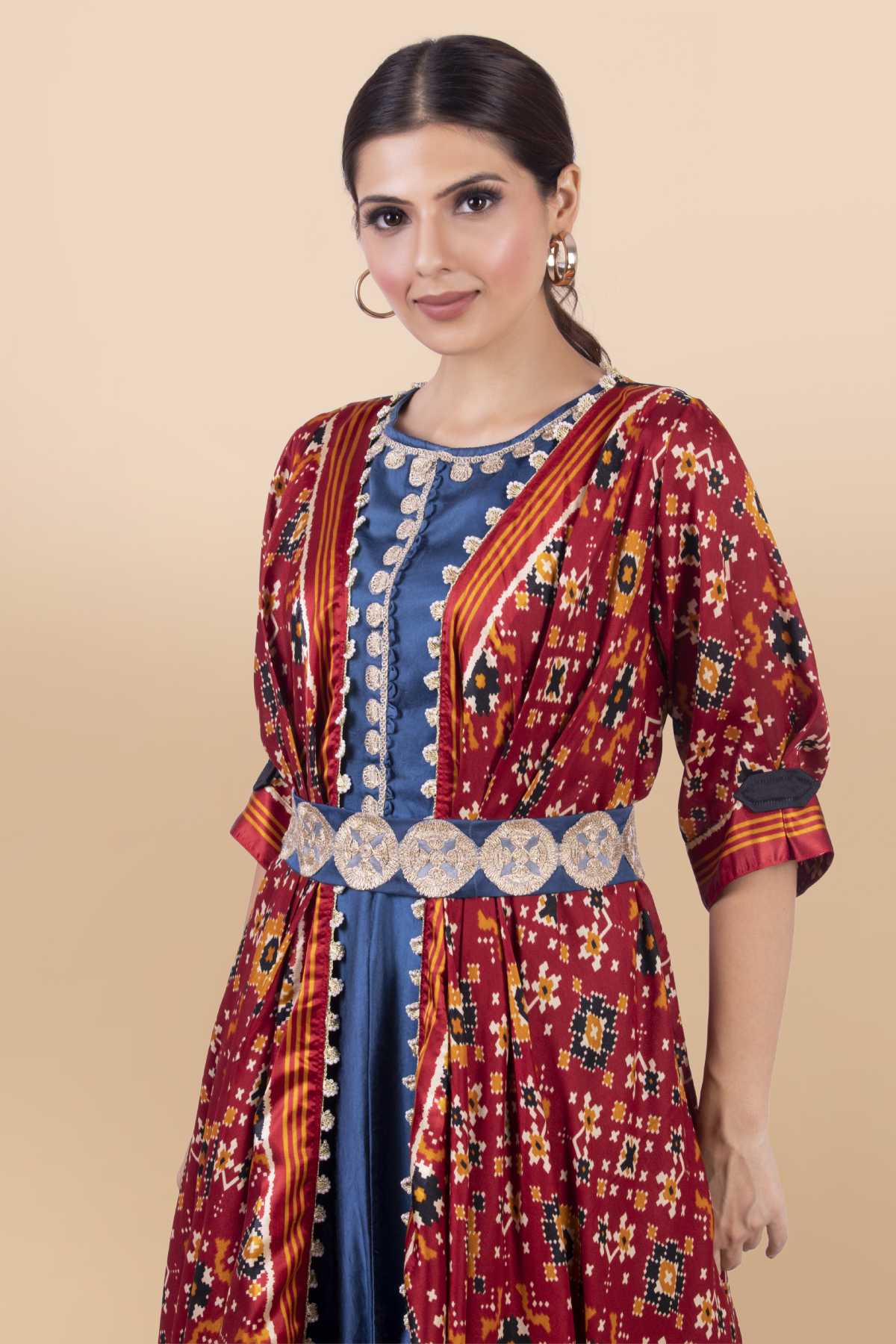 Red Long Draped Dress & Jacket