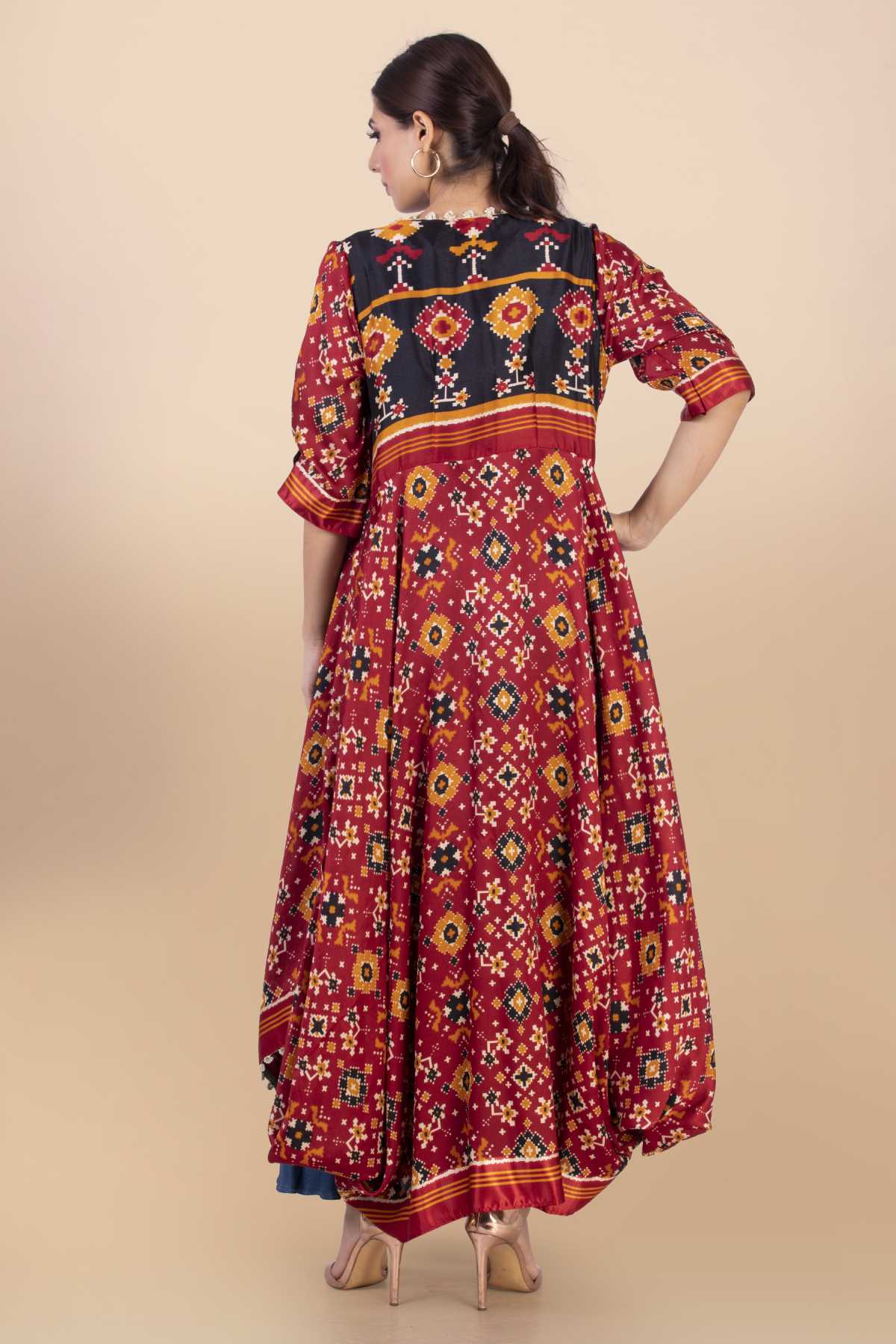 Red Long Draped Dress & Jacket