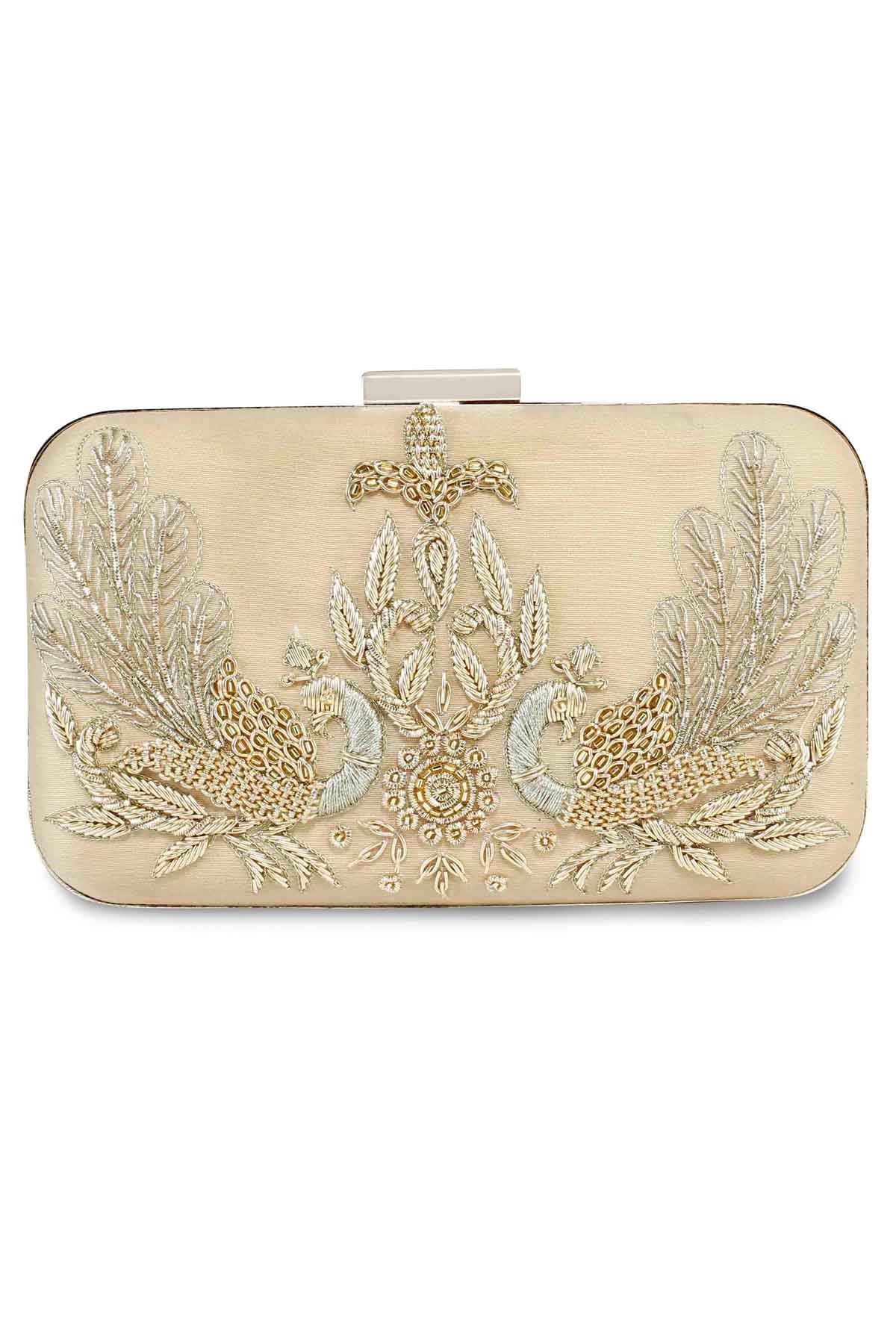 Gold Peacock Embroidered Clutch