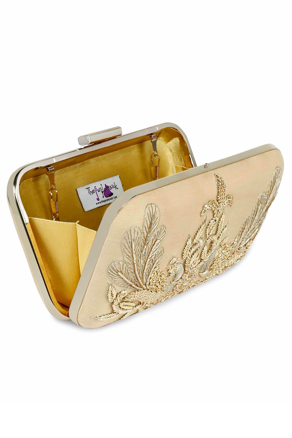 Gold Peacock Embroidered Clutch