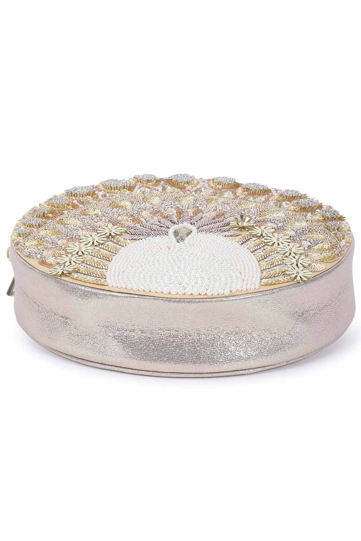 Silver Peacock Embroidered Sling