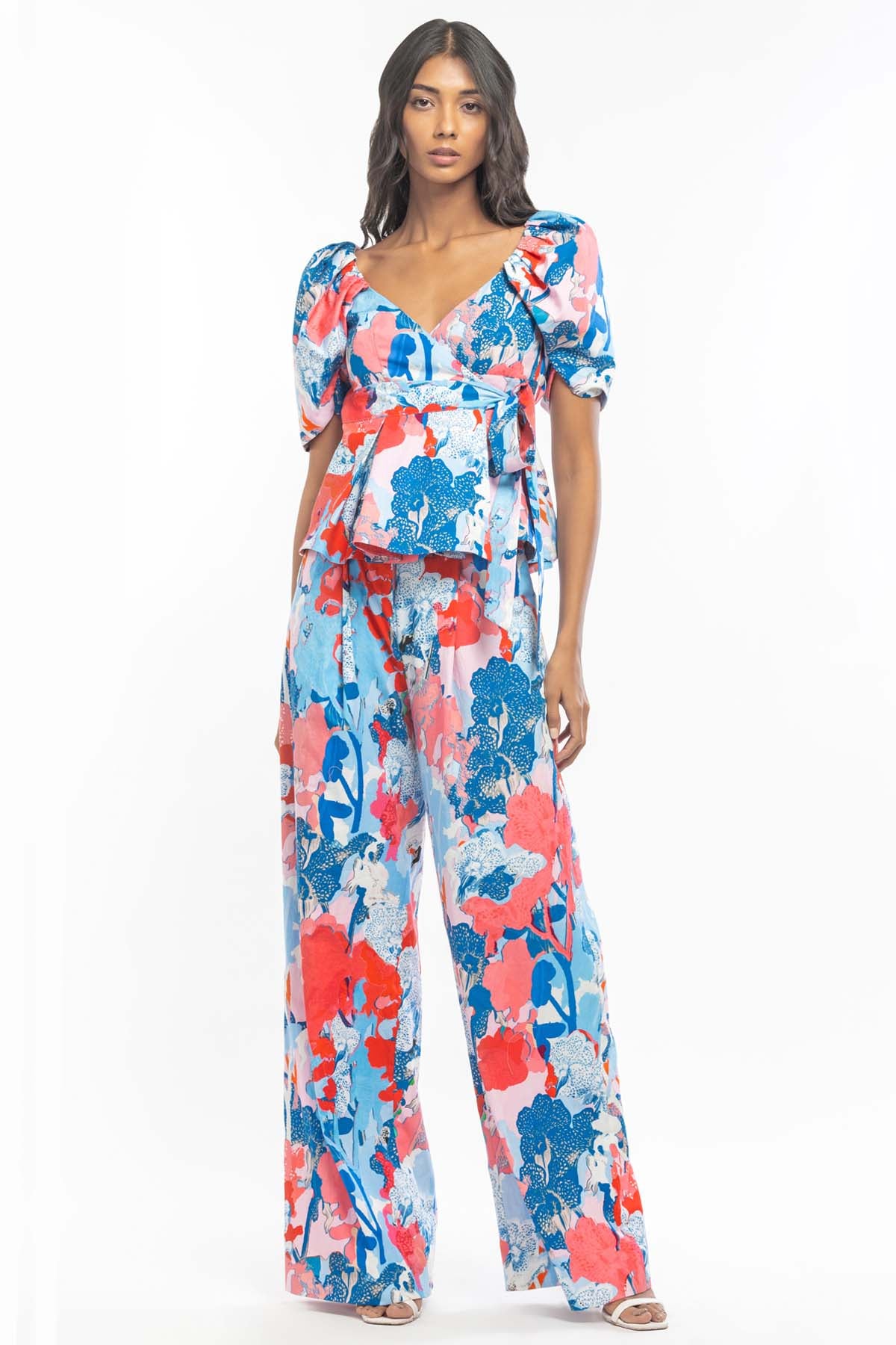 Buy Peplum Printed Top & Pant Set by Mandira Wirk