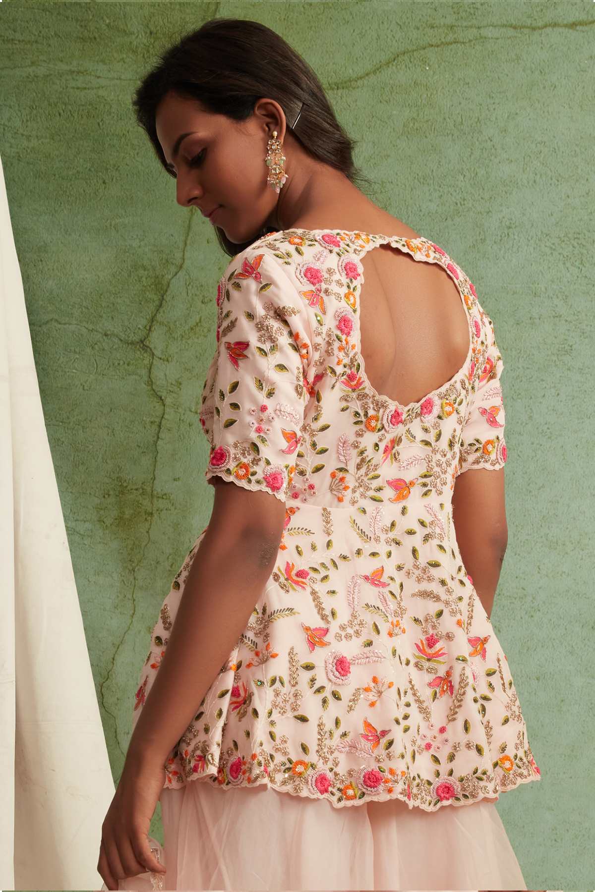 Blush Pink Peplum Sharara Set