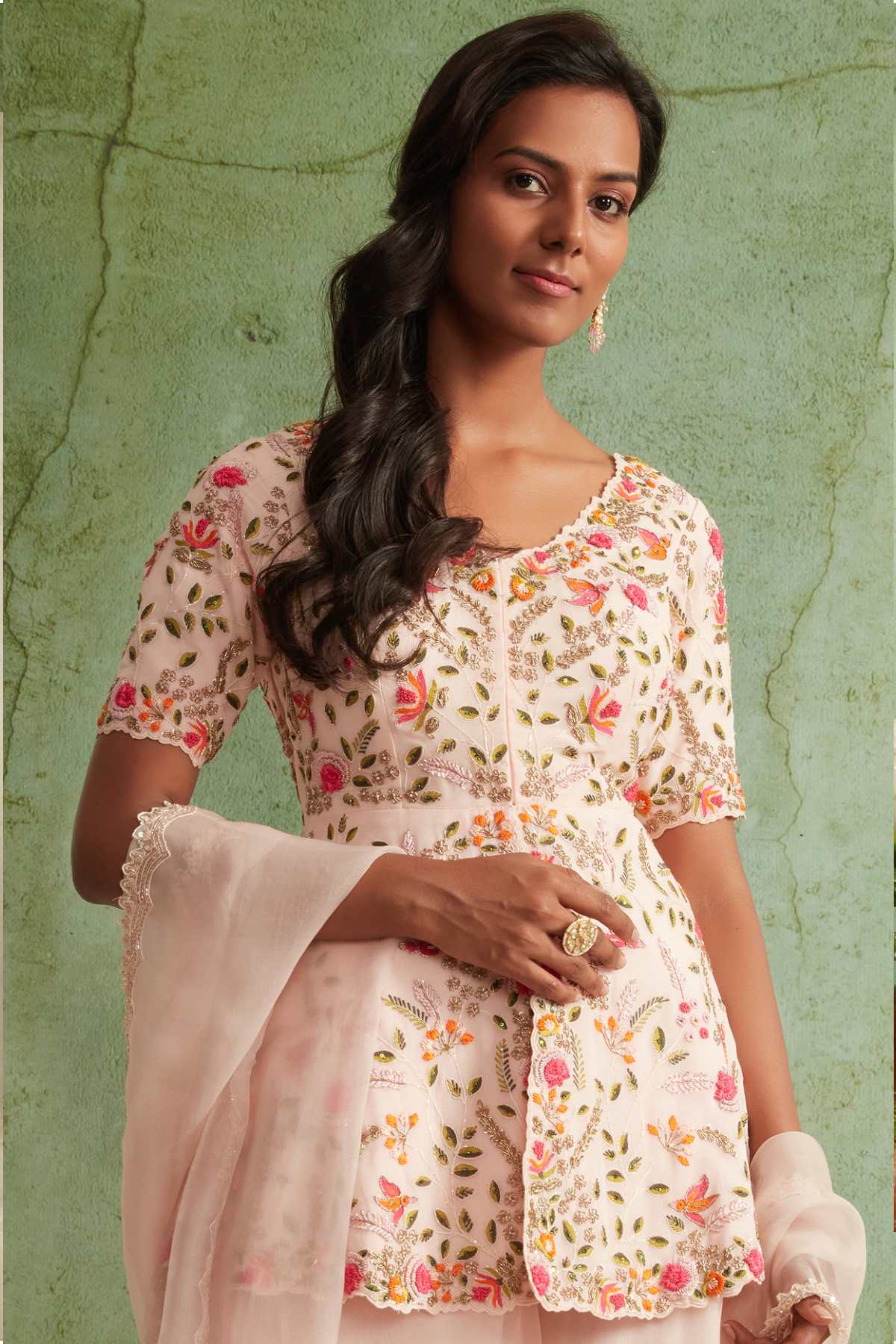 Blush Pink Peplum Sharara Set