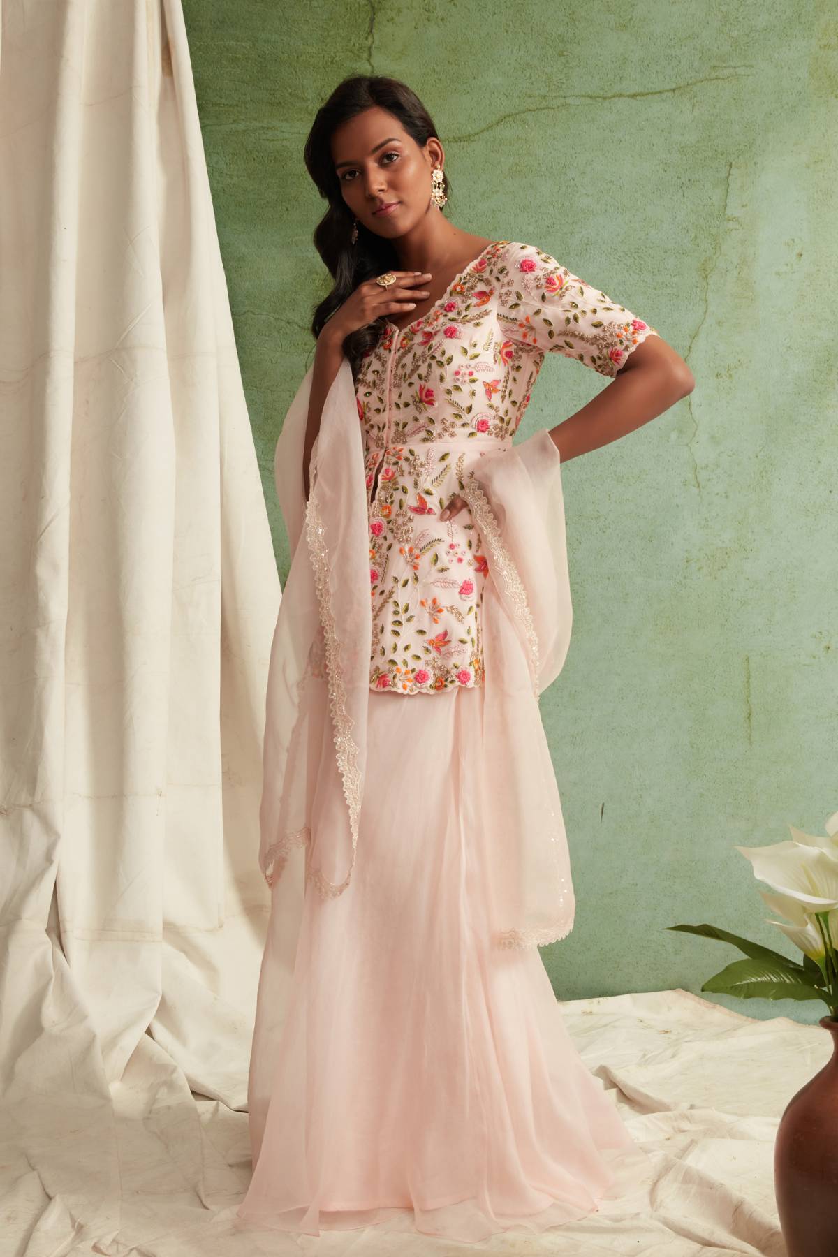 Blush Pink Peplum Sharara Set
