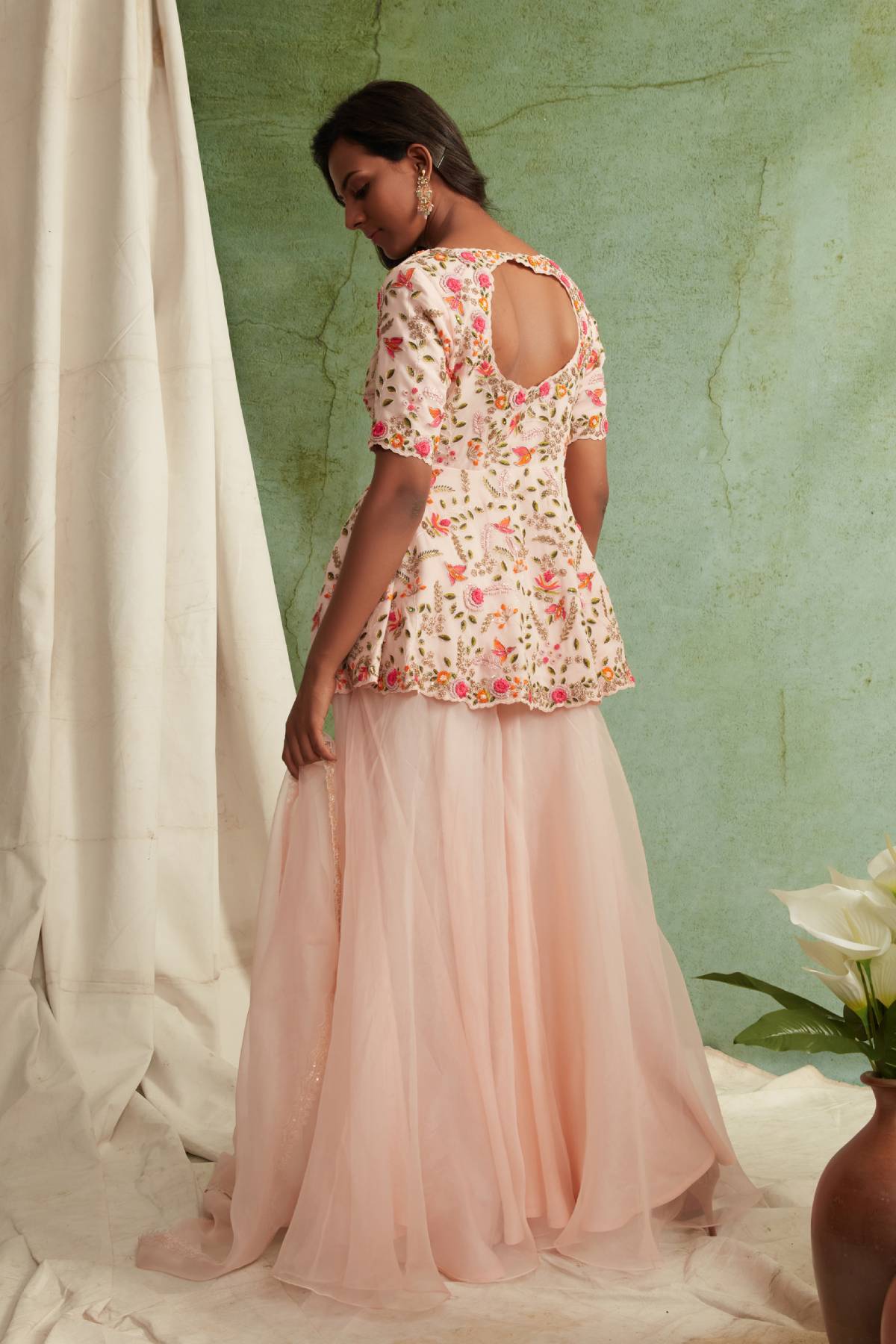 Blush Pink Peplum Sharara Set