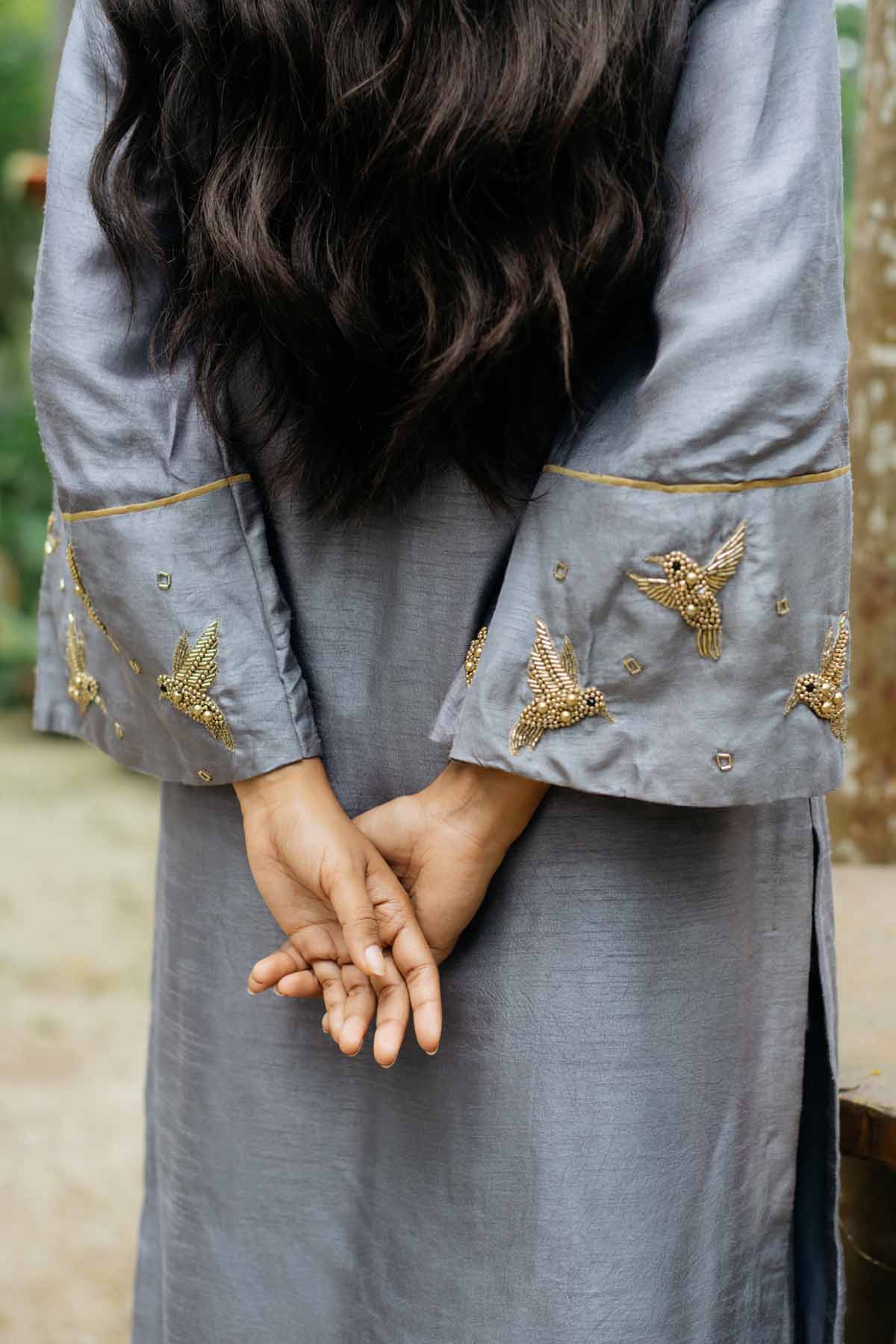 Grey Pintuck Long Kurta Set