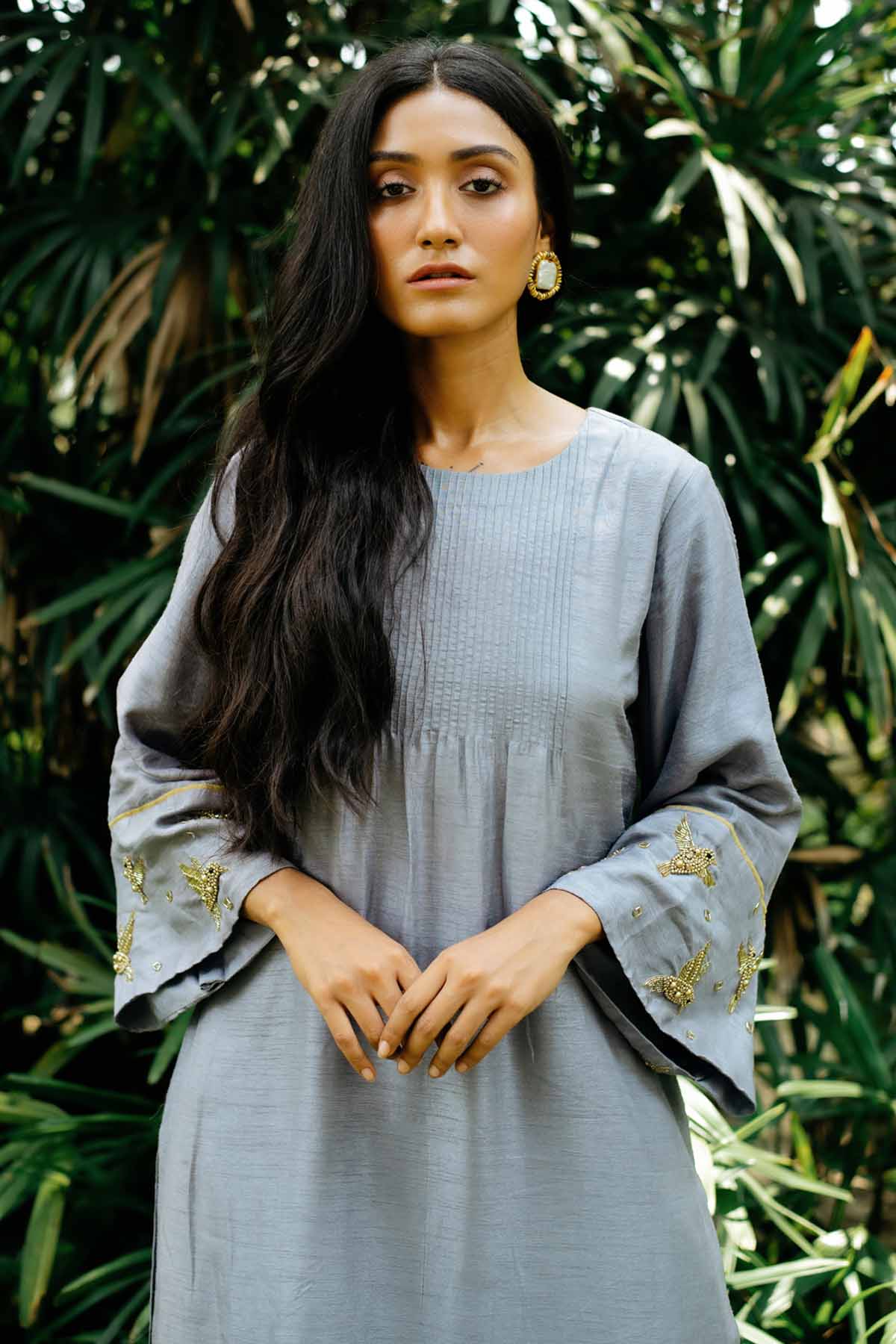 Grey Pintuck Long Kurta Set